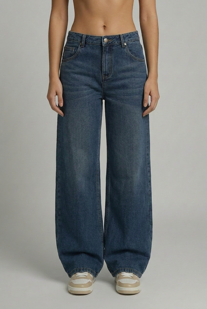 DEEDAT Barrel Cut Ladies Jeans - Mid Blue