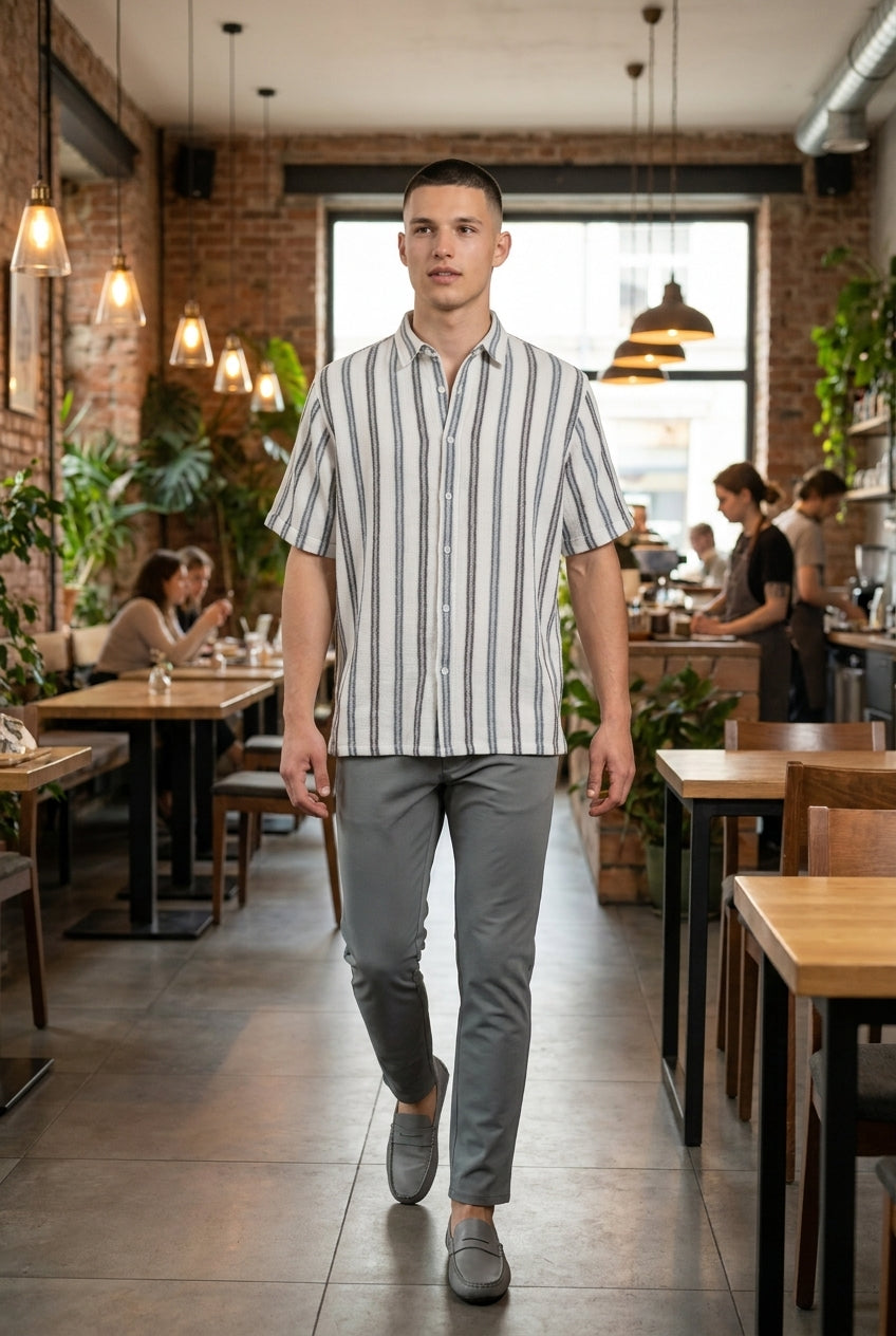 DEEDAT Regular Fit Short Sleeve cutaway collar shirt - Cream