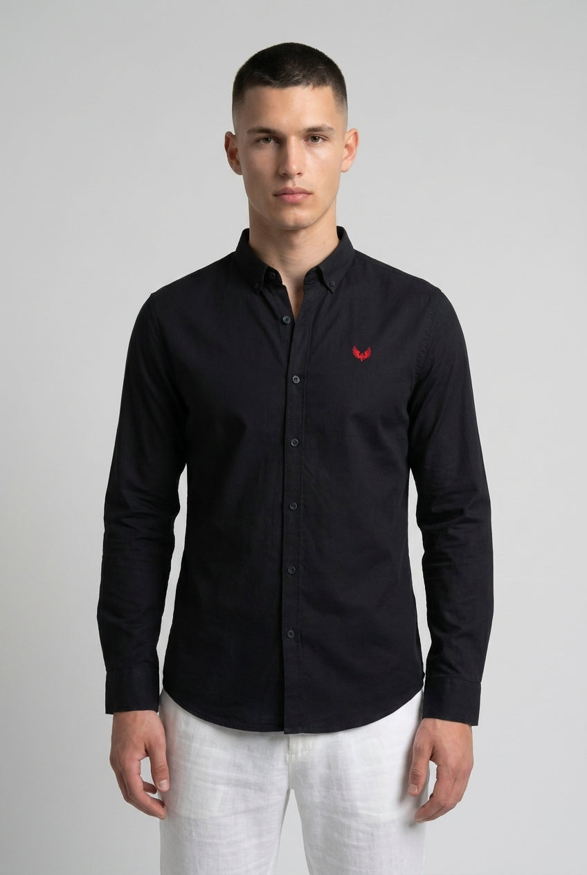 DEEDAT Long Sleeves Slim Fit Cutaway Collar Shirt -Navy
