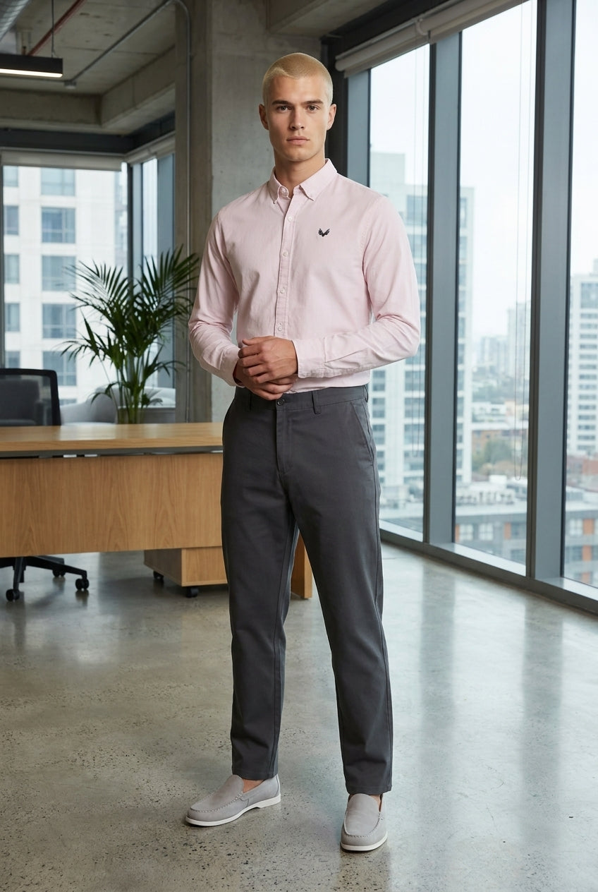 DEEDAT Long Sleeves slim Fit Cutaway Collar Shirt -Pink