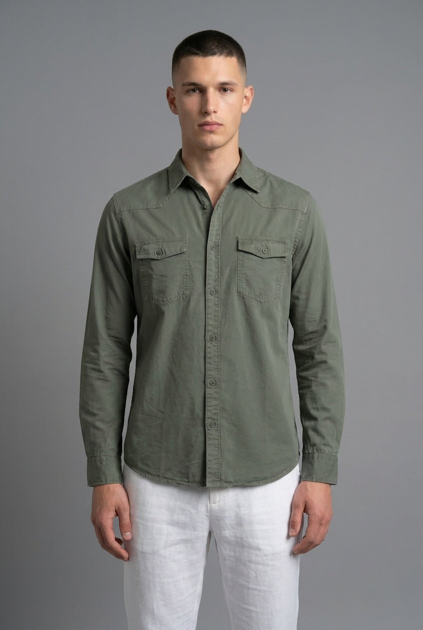 DEEDAT Long Sleeves slim Fit Cutaway Collar Shirt -Light Green