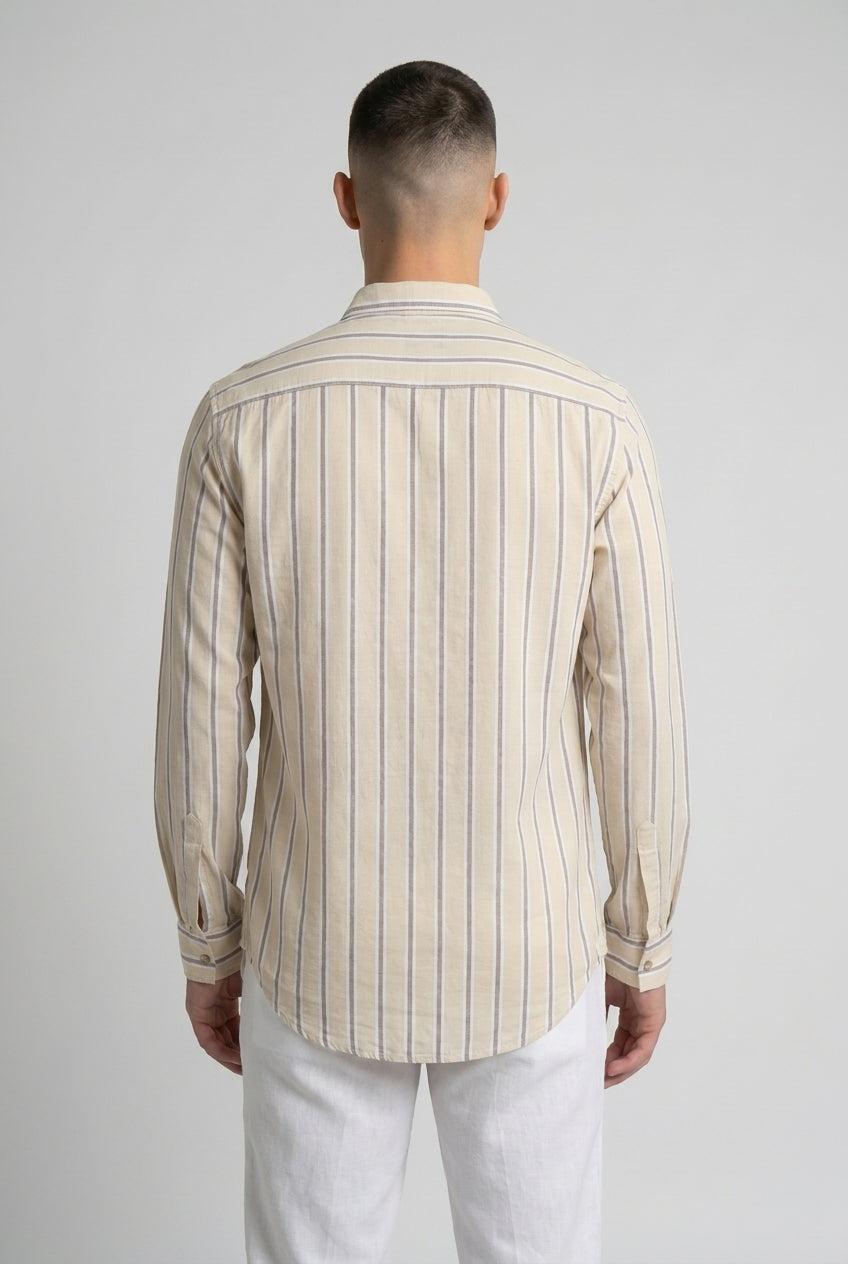 DEEDAT Striped Regular Fit Long Sleeves Cutaway Collar Shirt - Lemon Yellow