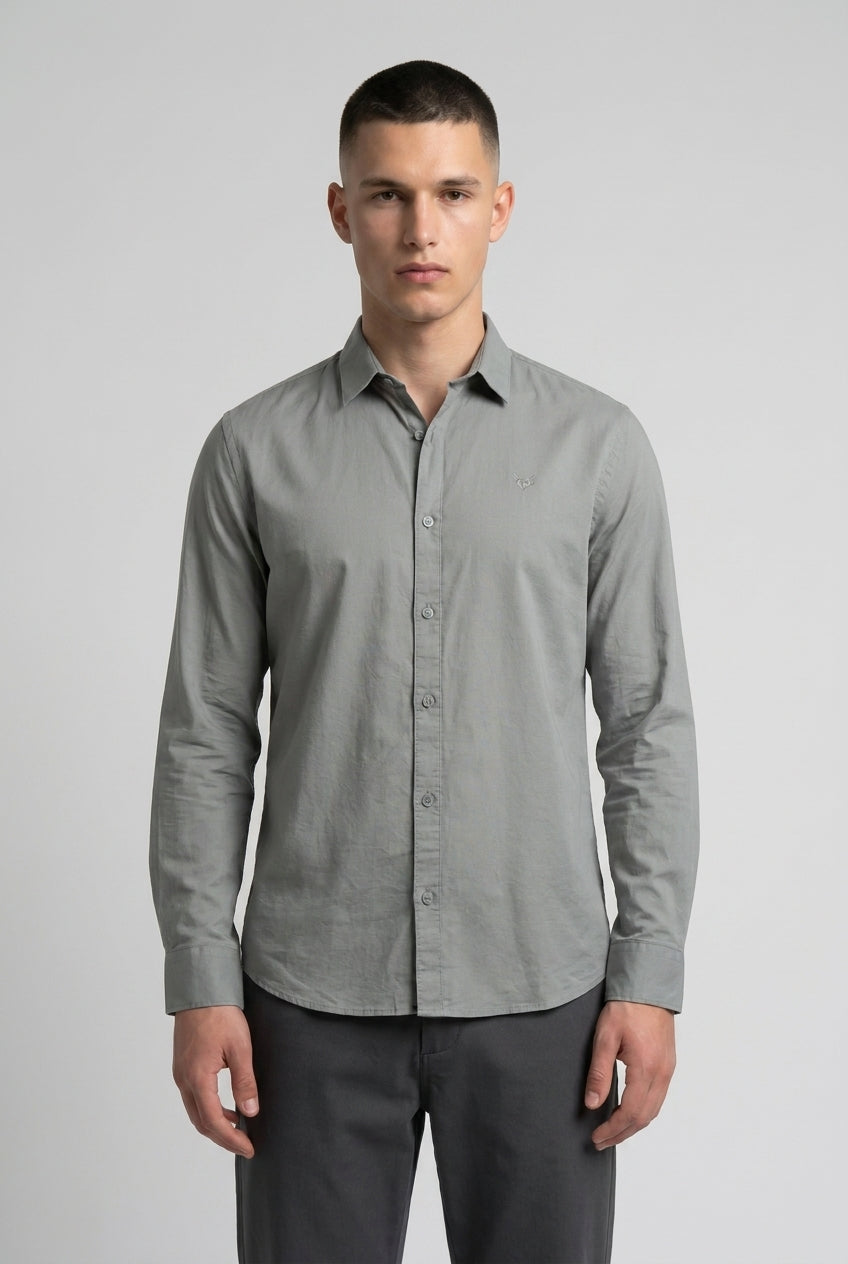 DEEDAT Linen Regular Fit Long Sleeves Cutaway Collar Shirt - Light Gray