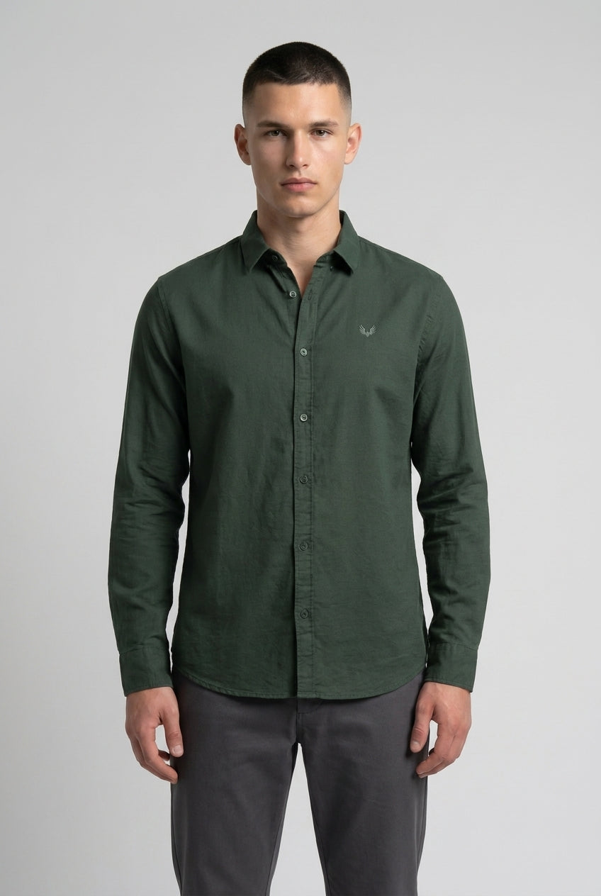 DEEDAT Linen Regular Fit Long Sleeves Cutaway Collar Shirt - Green