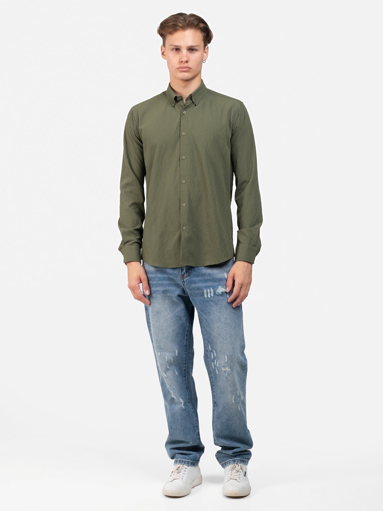 DEEDAT Slim Fit Long Sleeve Shirt - Olive