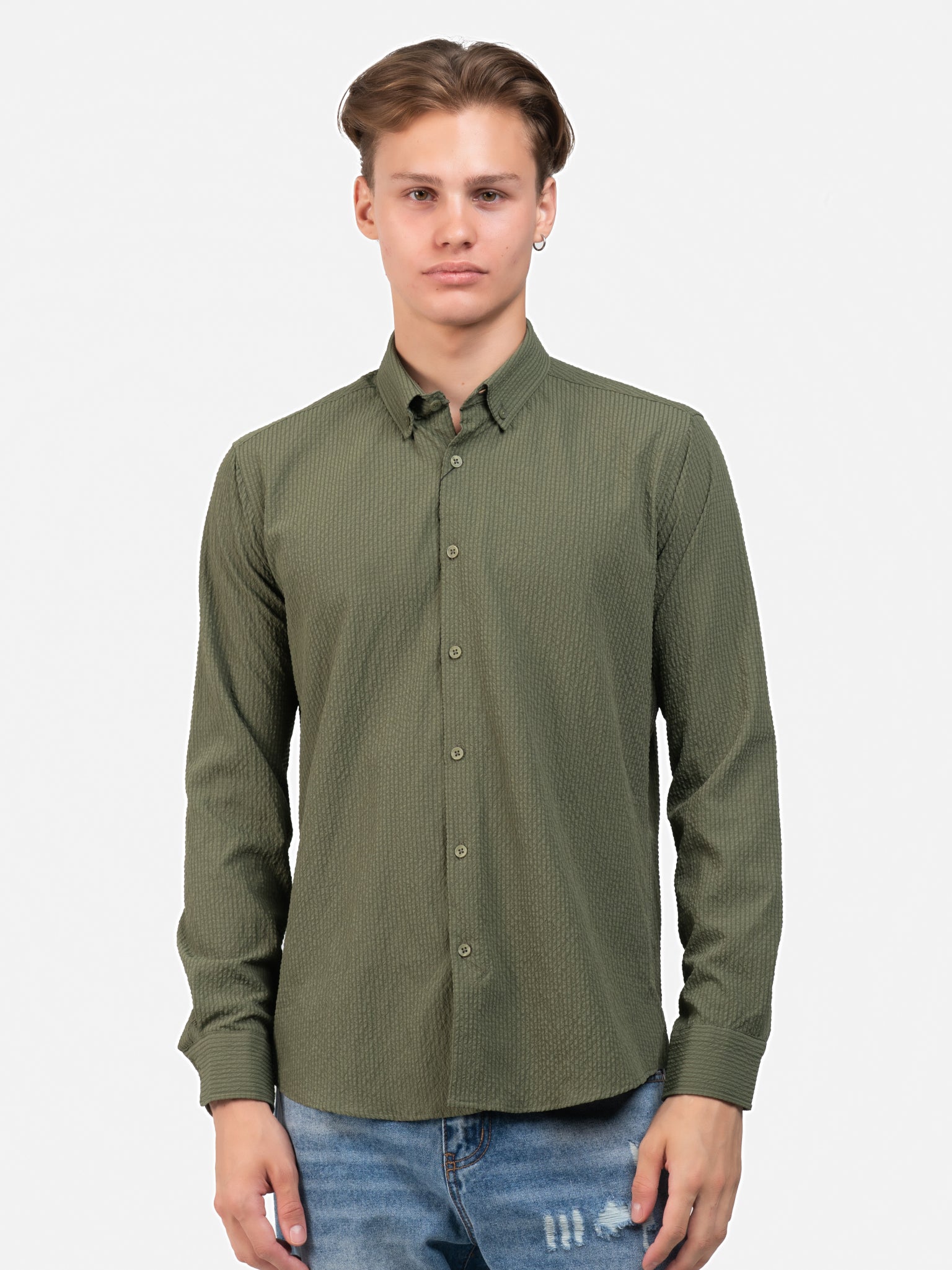 DEEDAT Slim Fit Long Sleeve Shirt - Olive