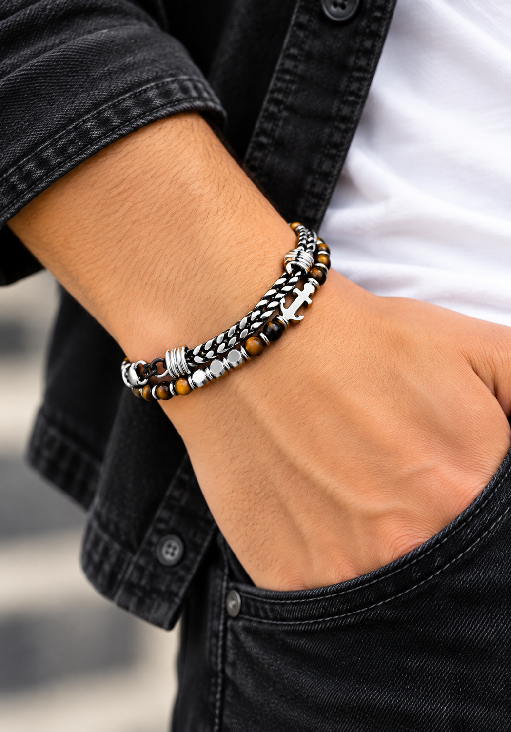 DEEDAT Stainless Steel Clip Bracelet - Brown