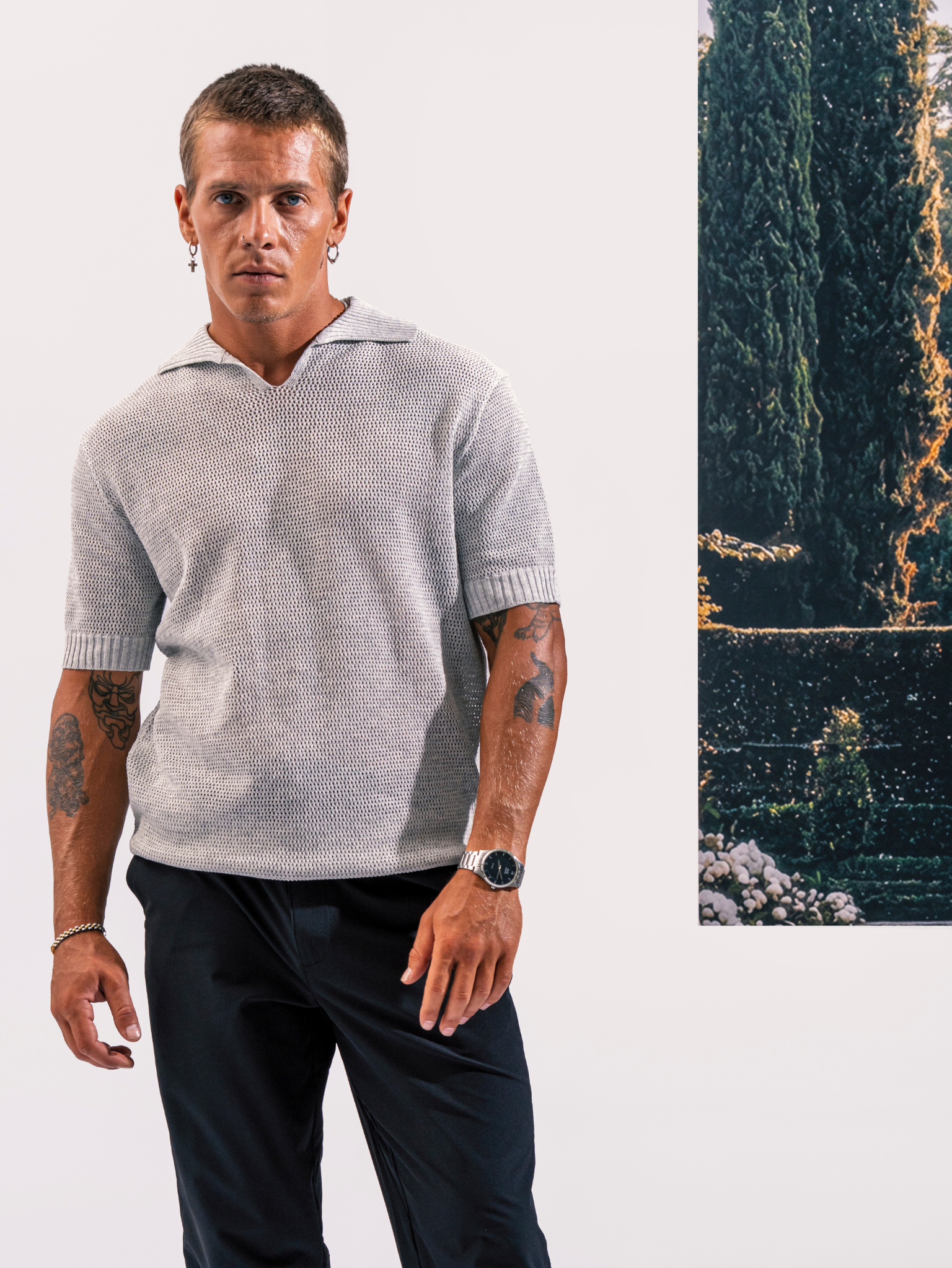 DEEDAT PORTOFINO Short Sleeve Polo Slim Fit Tees - Grey