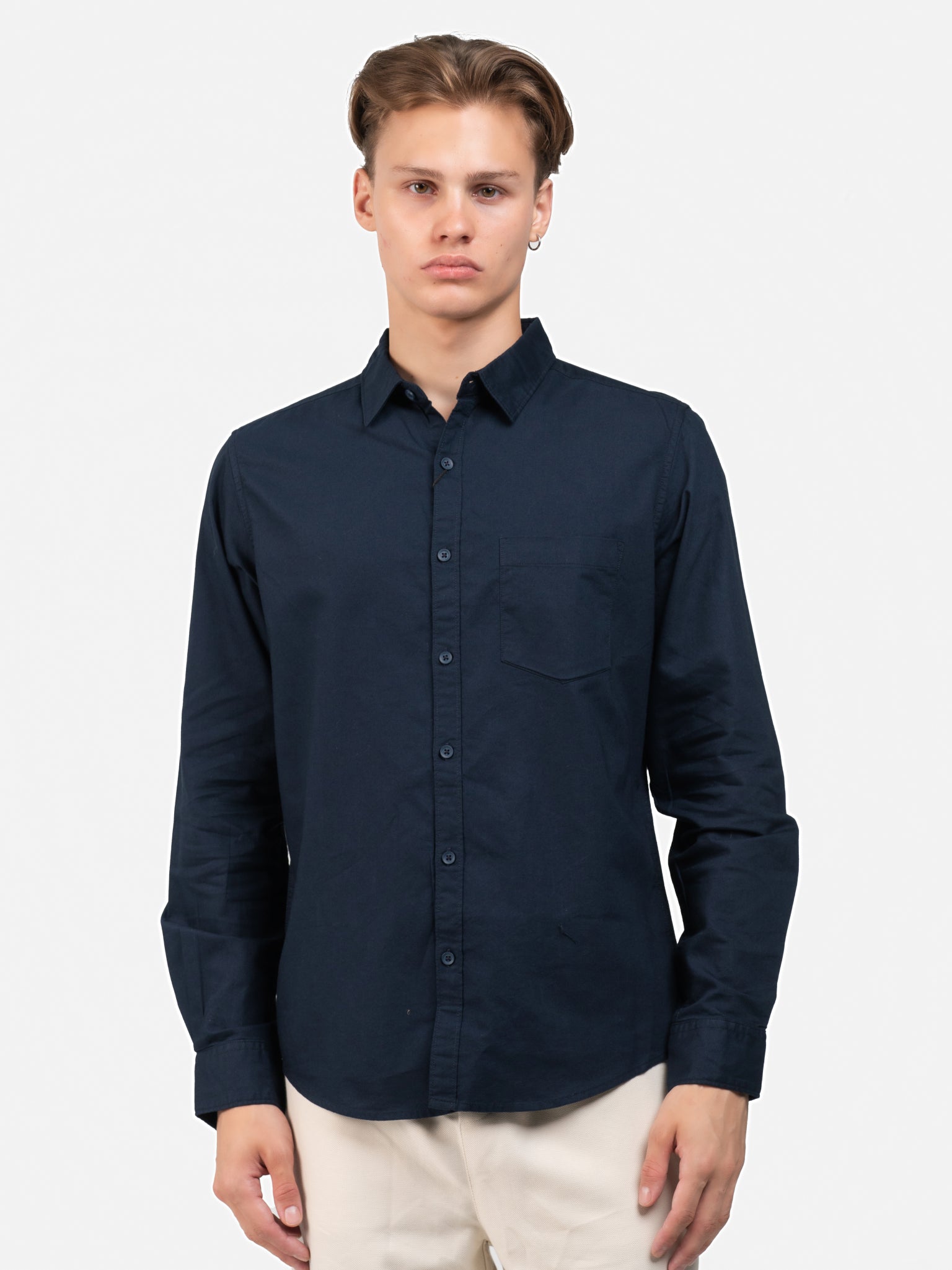 DEEDAT Slim Fit Long Sleeve Shirt - Navy
