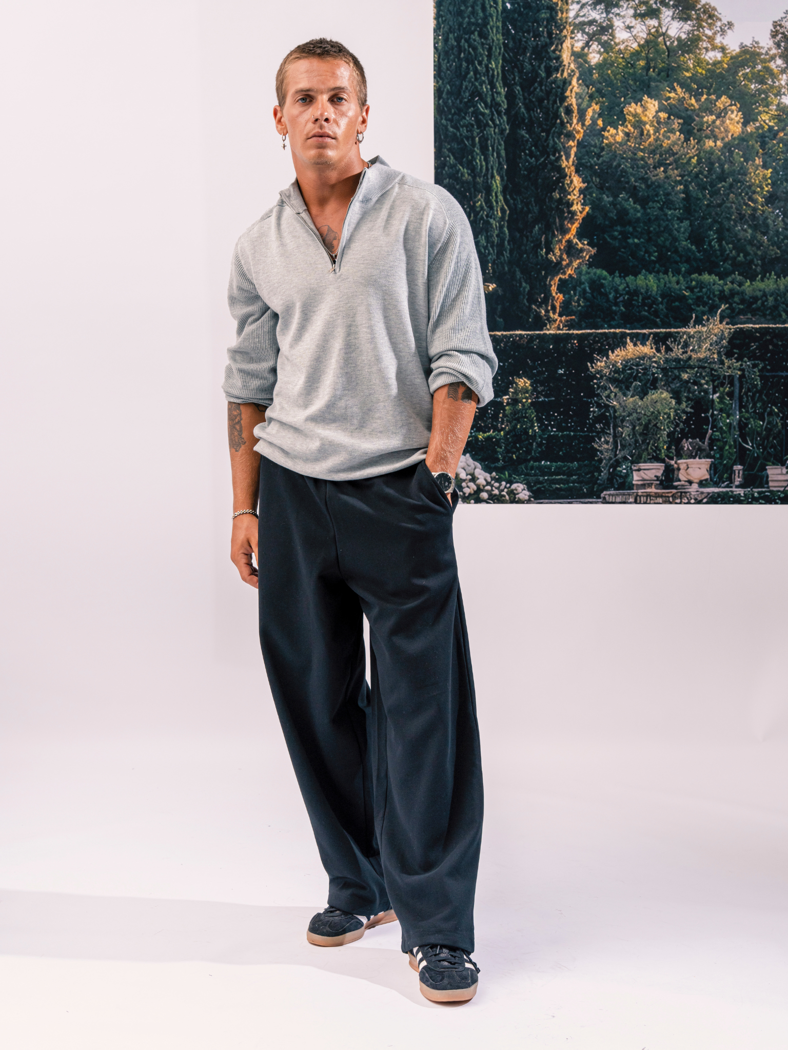 DEEDAT PORTOFINO High Neck Long Sleeve Tees - Grey