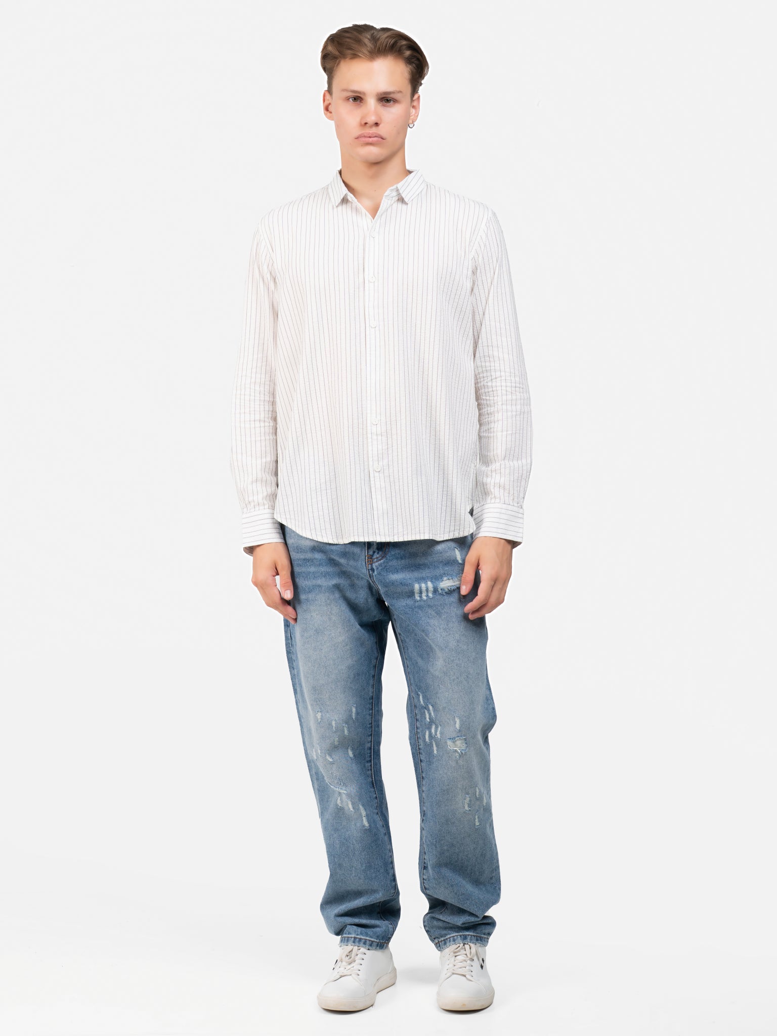 DEEDAT Regular Fit Long Sleeve Cutaway Collar Shirt - White