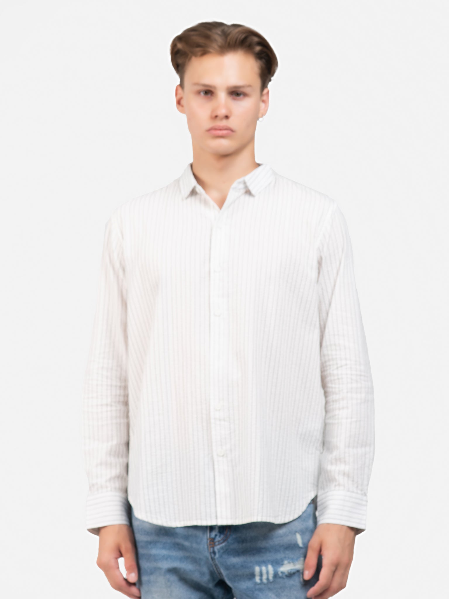 DEEDAT Regular Fit Long Sleeve Cutaway Collar Shirt - White