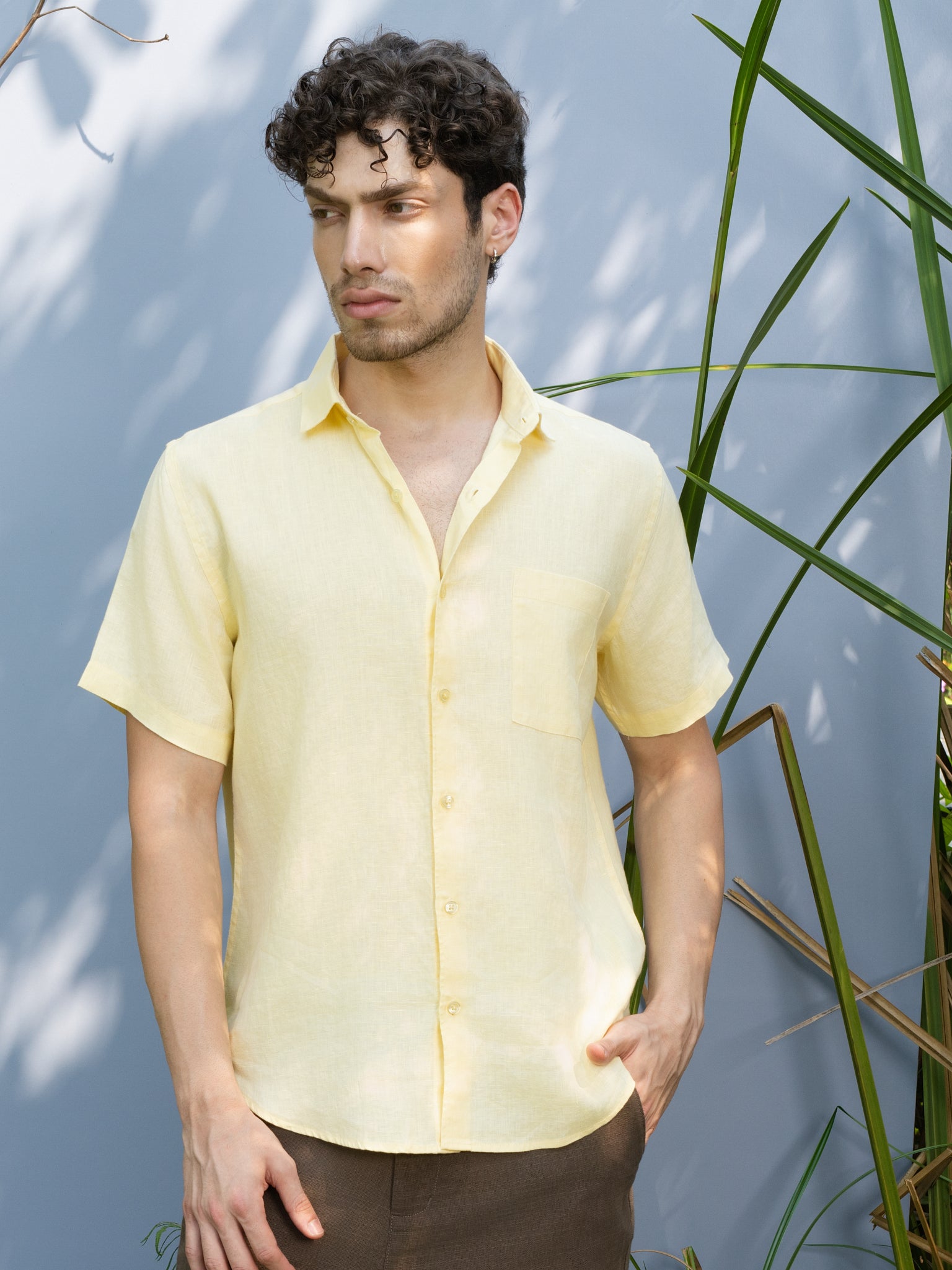 DEEDAT Regular Fit Linen Casual Shirt - Yellow