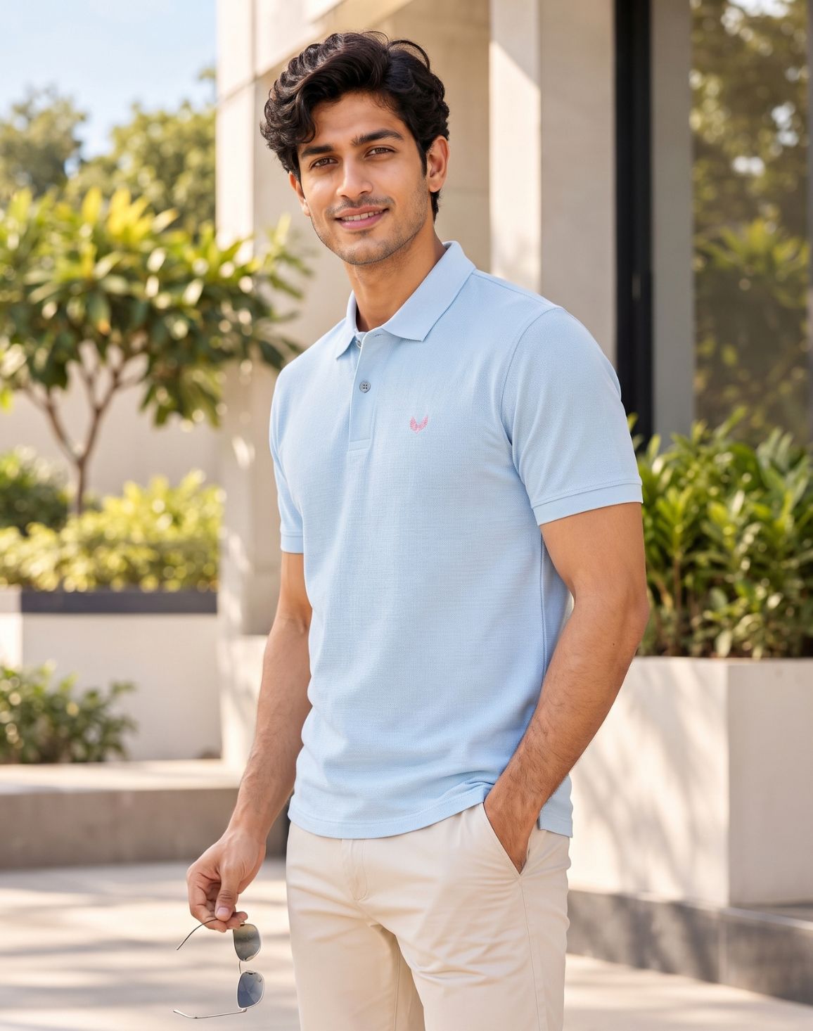 DEEDAT Men's Air Flex Regular Fit Polo Tees - Sky Blue