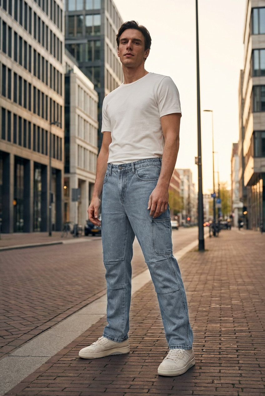 DEEDAT Oversize Standard Hem Jeans - Dark Blue