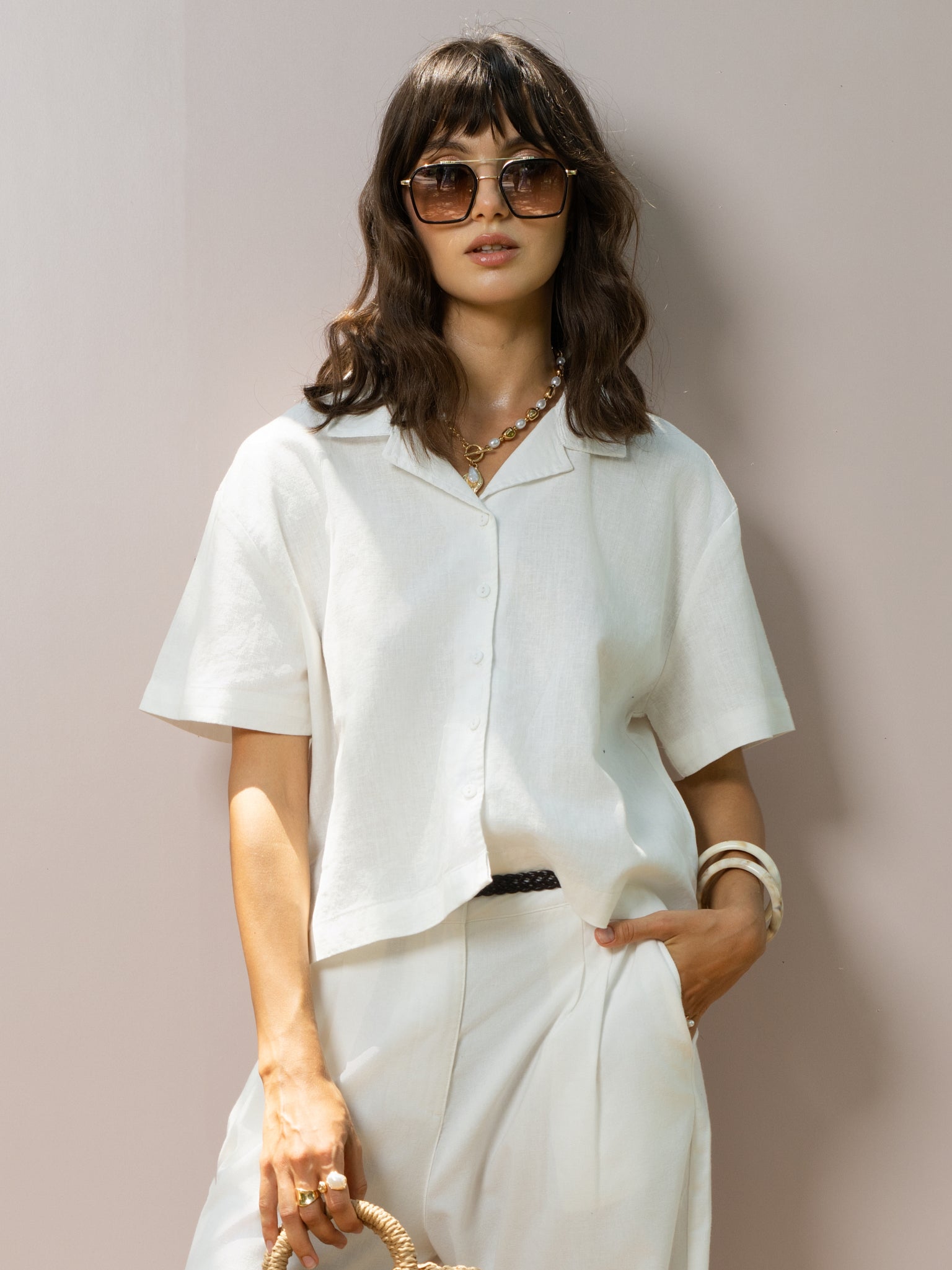 DEEDAT PORTOFINO Oversize Casual Blouse - White