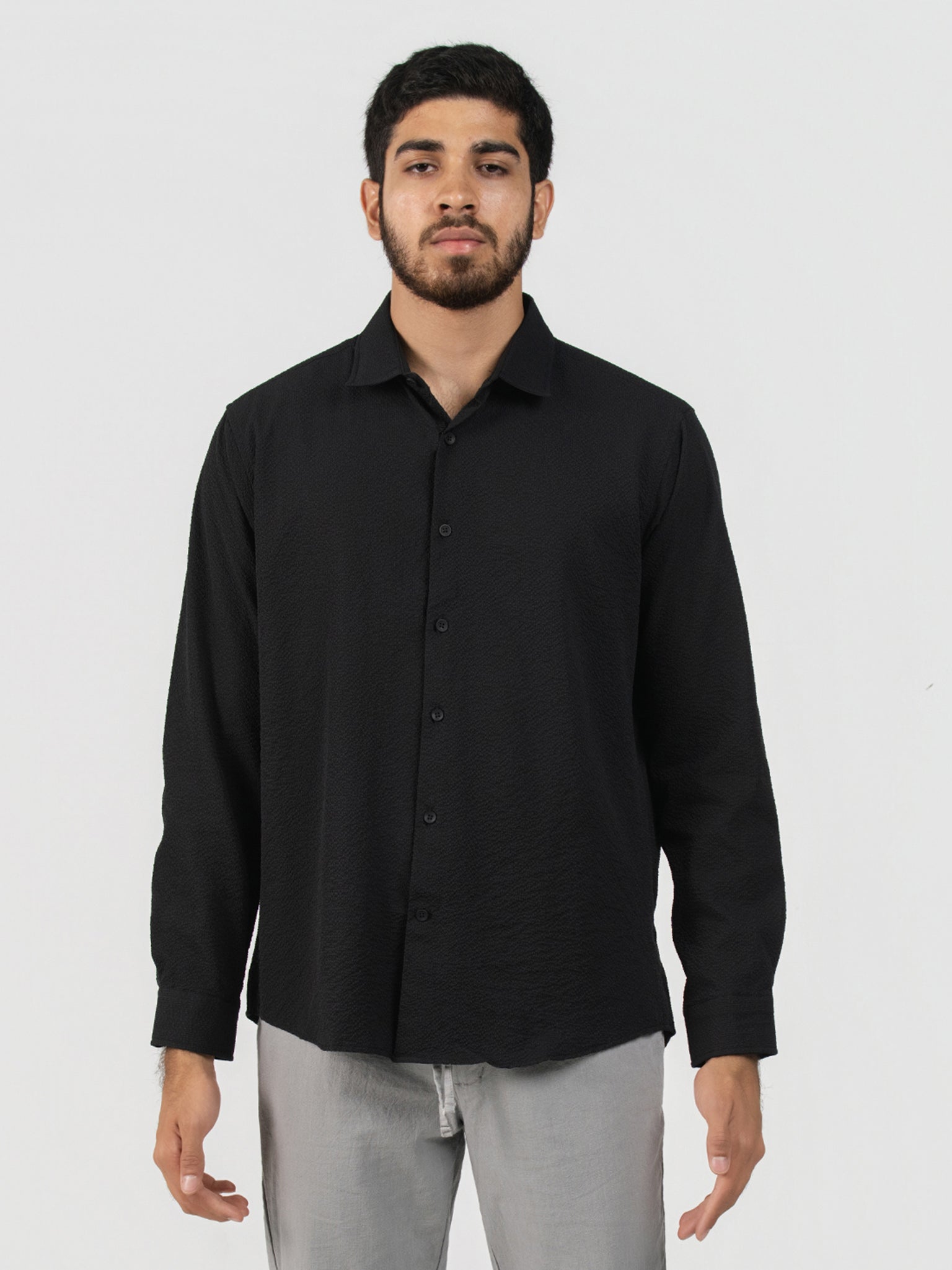DEEDAT Regular Fit Long Sleeve Casual Shirt - Black