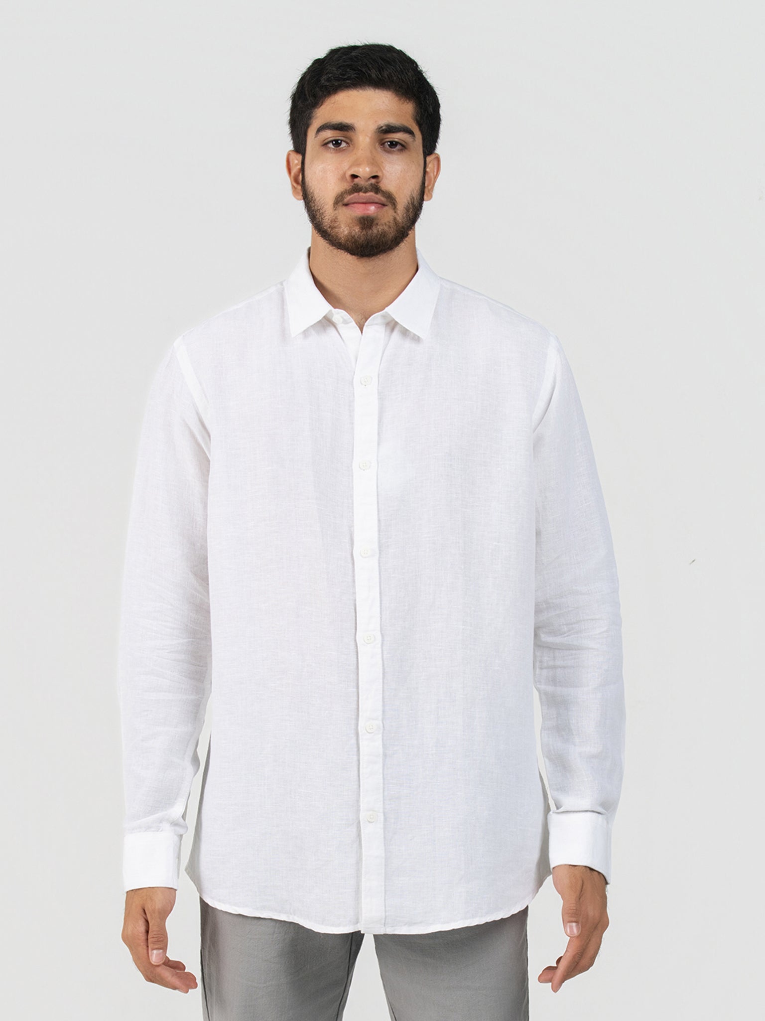 DEEDAT Linen Long Sleeve Shirt - White