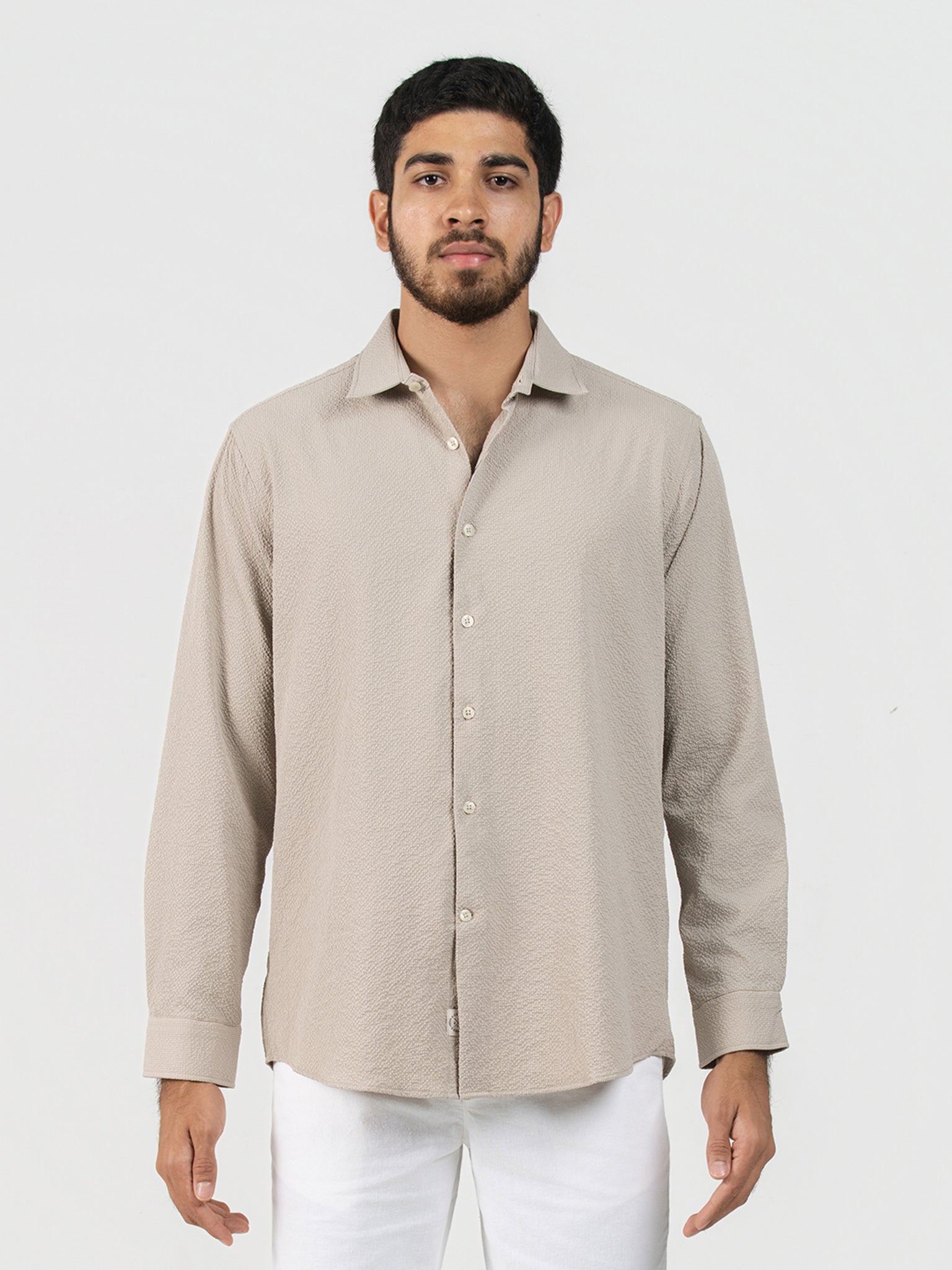 DEEDAT Regular Fit Long Sleeve Casual Shirt - Beige