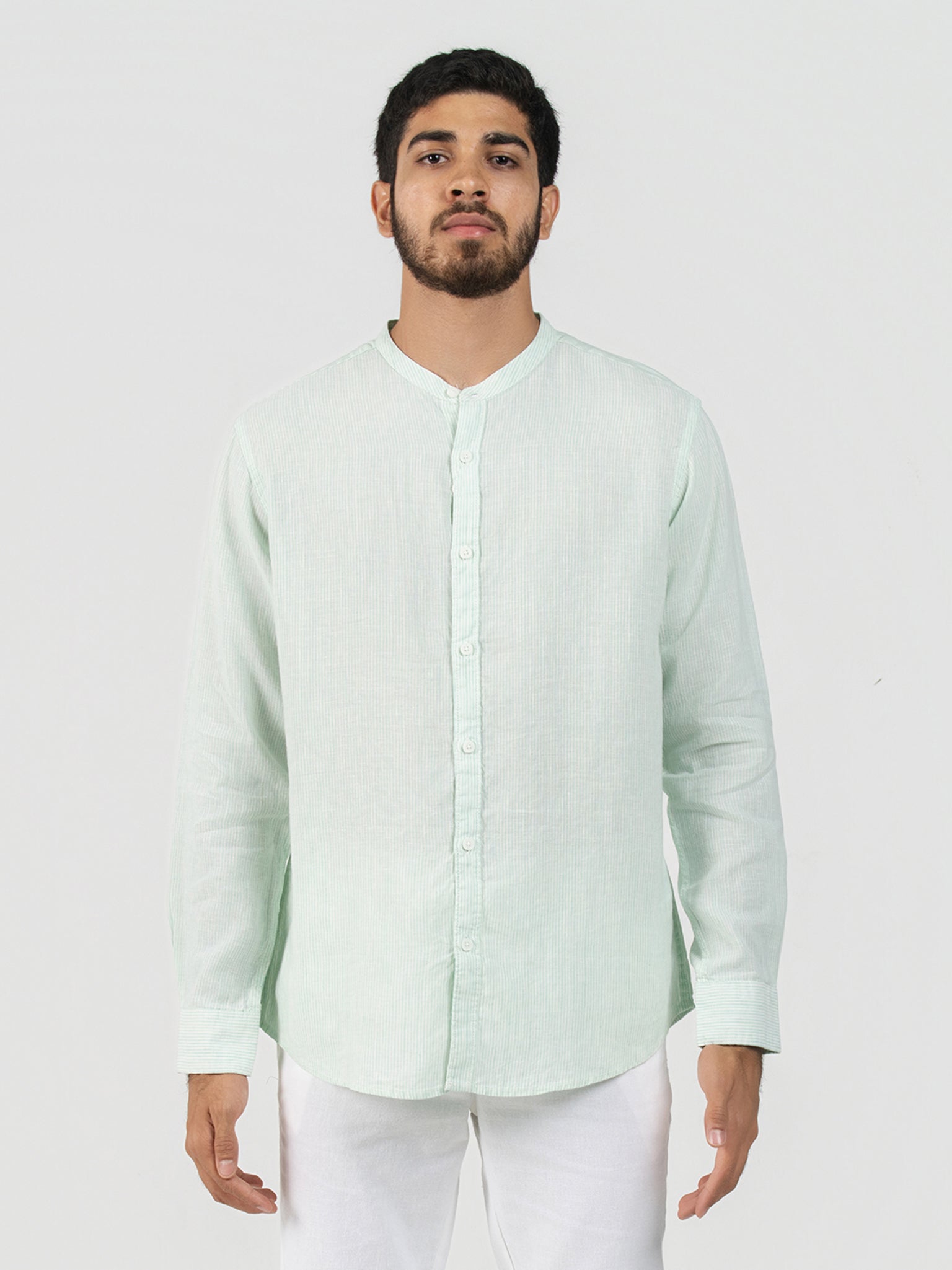 DEEDAT Linen Long Sleeve Shirt - Mint Green