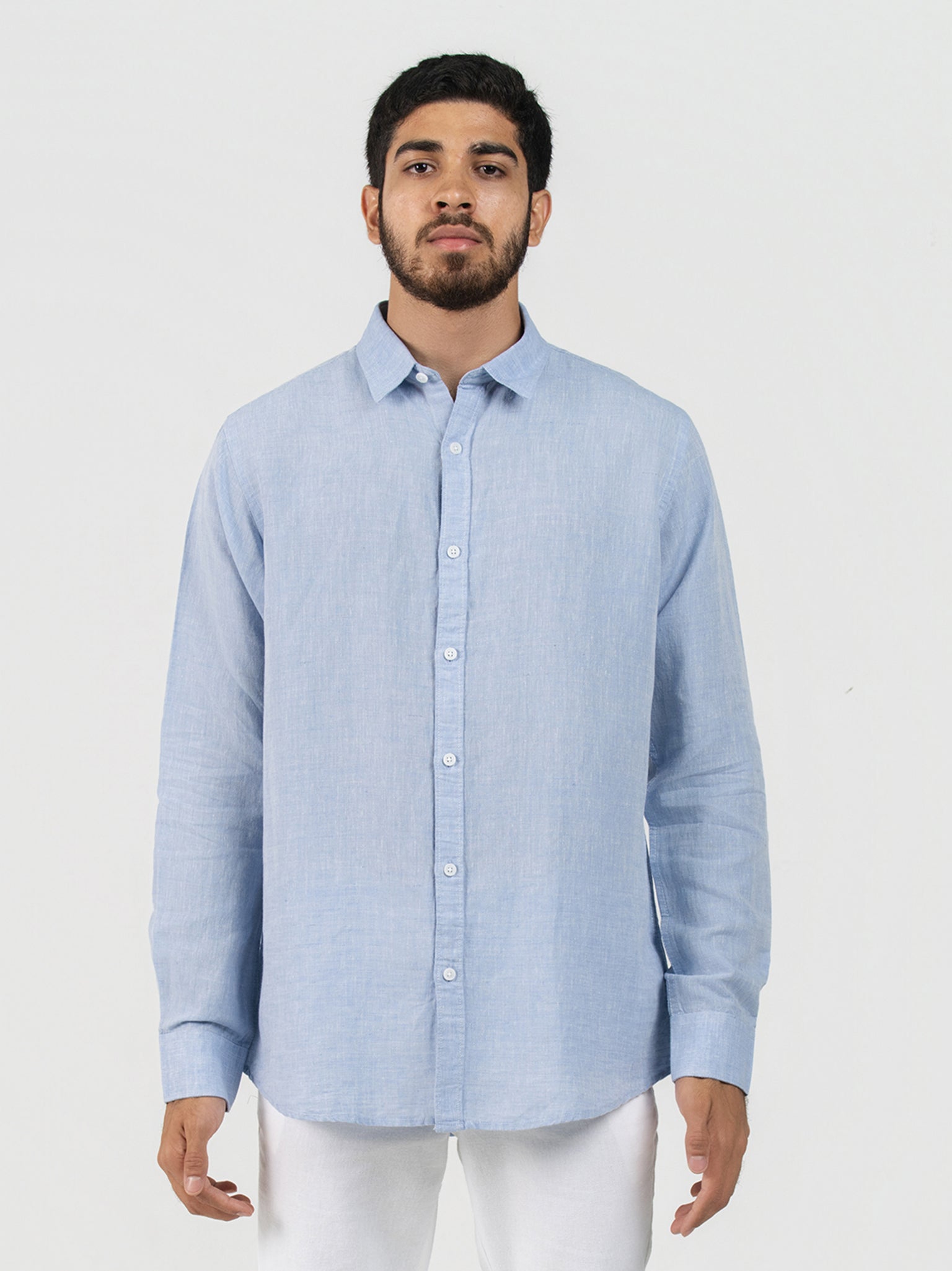 DEEDAT Linen Long Sleeve Shirt  - Sky Blue