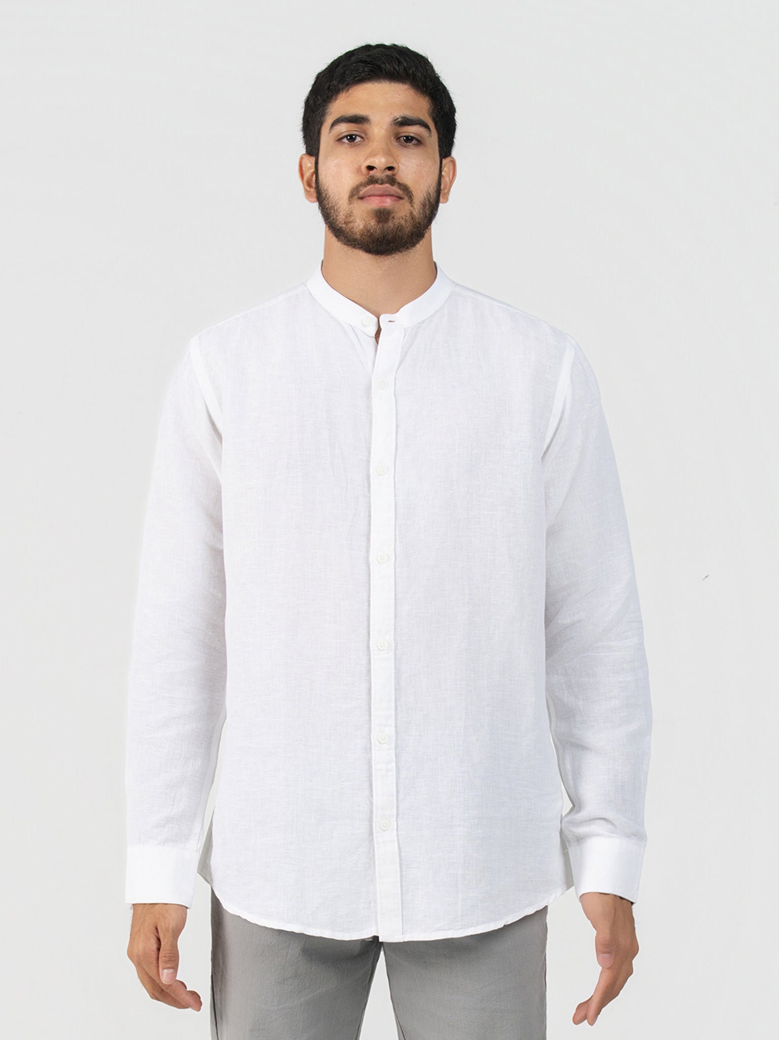 DEEDAT Linen Long Sleeve Shirt - White