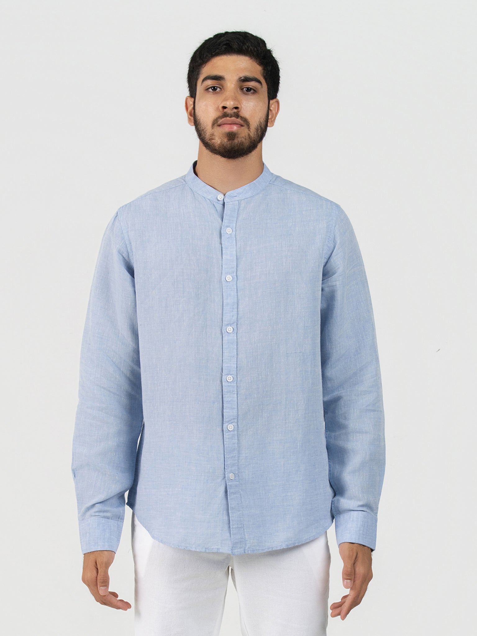 DEEDAT Linen Long Sleeve Shirt - Sky Blue