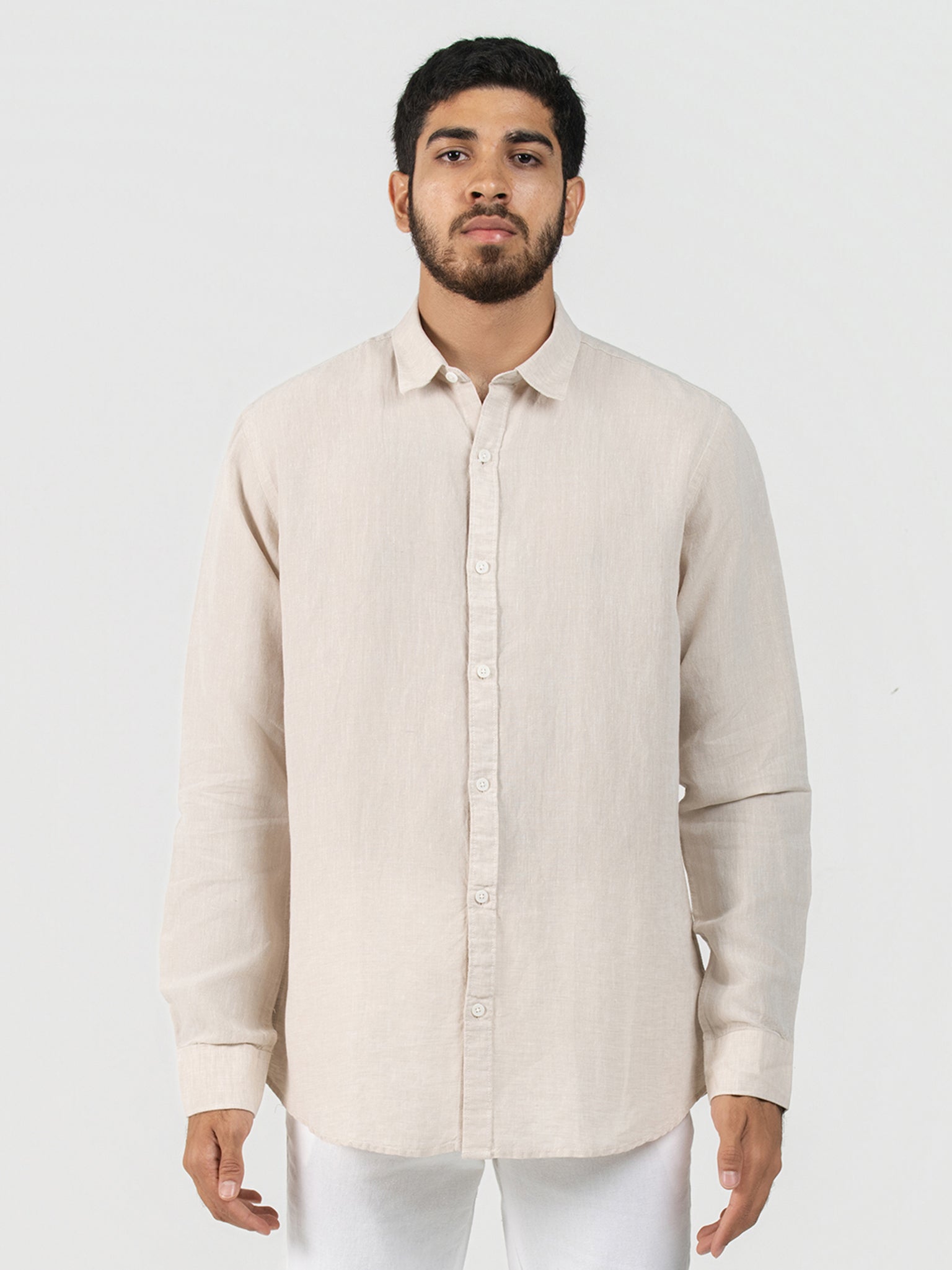 DEEDAT Linen Long Sleeve Shirt  - Beige