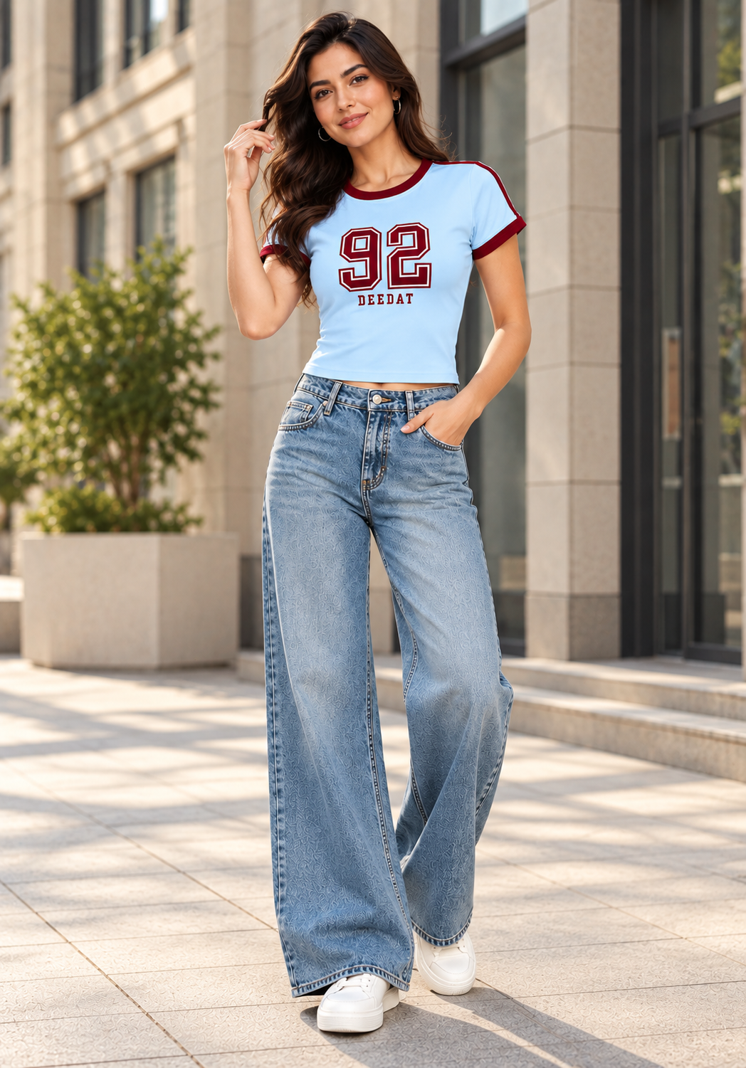 DEEDAT Women's Slim Fit Tees - Light Blue