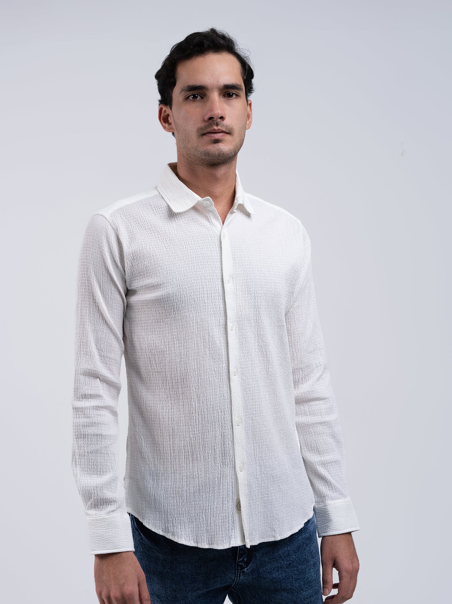 DEEDAT TUSCAN HUES Slim Fit Long Sleeve Casual Shirt - White