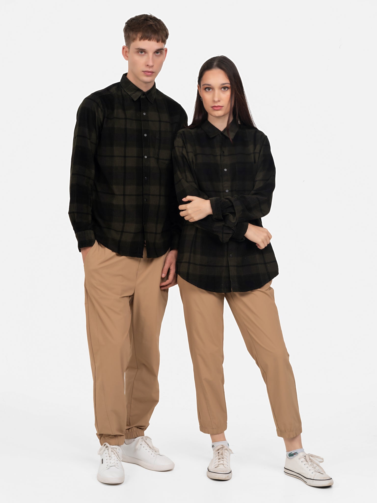 DEEDAT Long Sleeve Check Casual Shirt - Olive