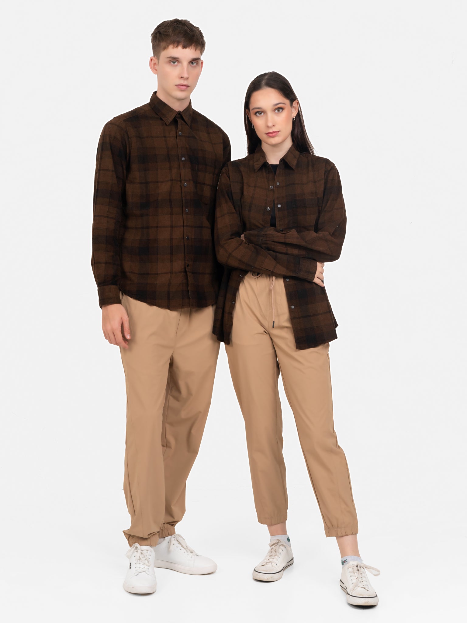 DEEDAT Long Sleeve Check Casual Shirt - Khaki