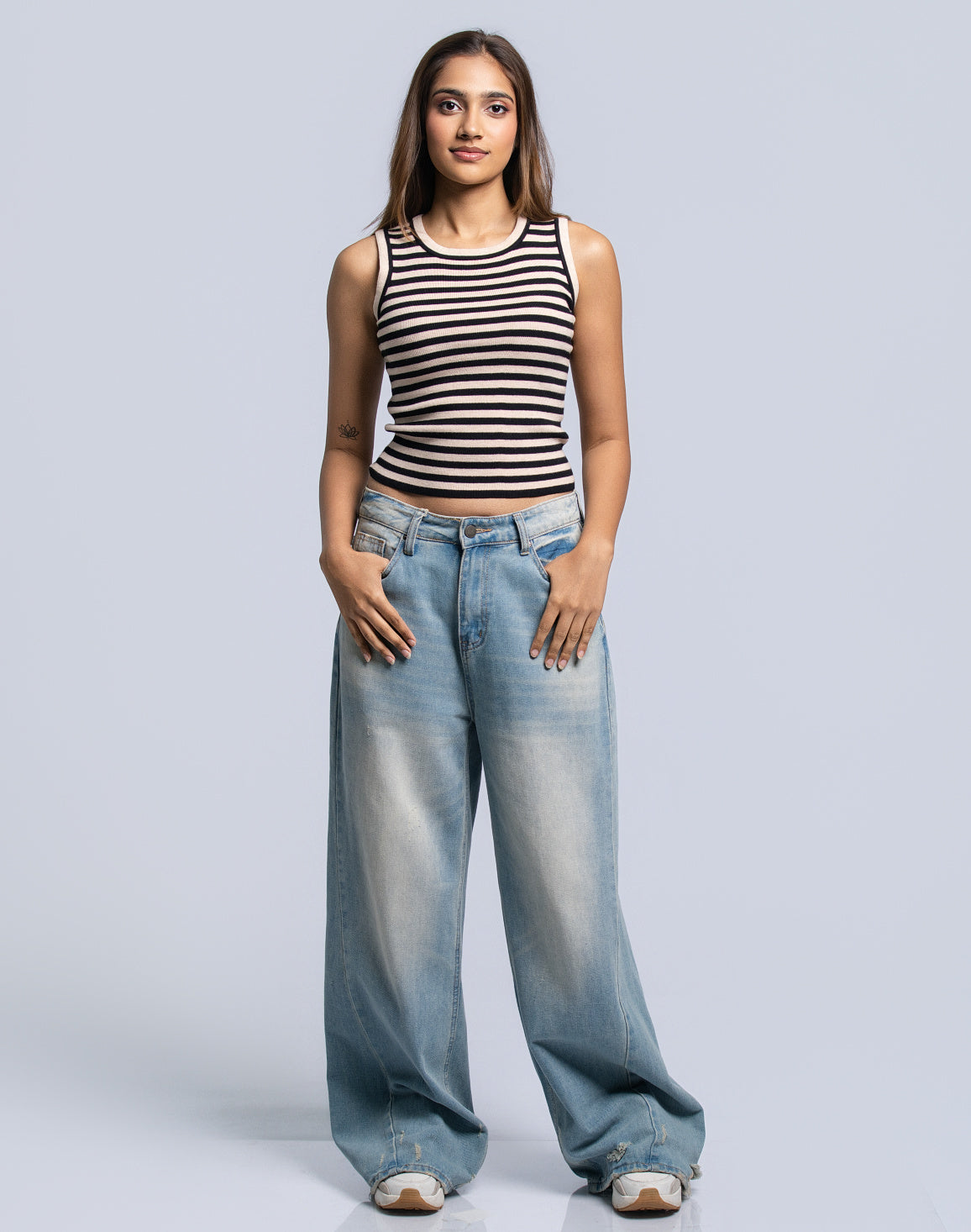 DEEDAT PORTOFINO  Women's Stripe Tank Top - Black/Beige