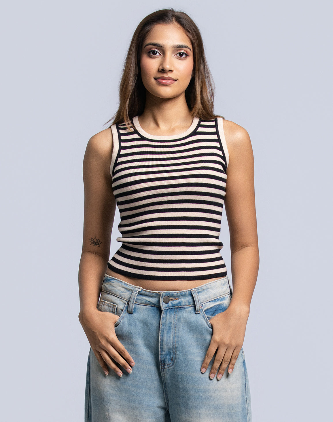 DEEDAT PORTOFINO  Women's Stripe Tank Top - Black/Beige