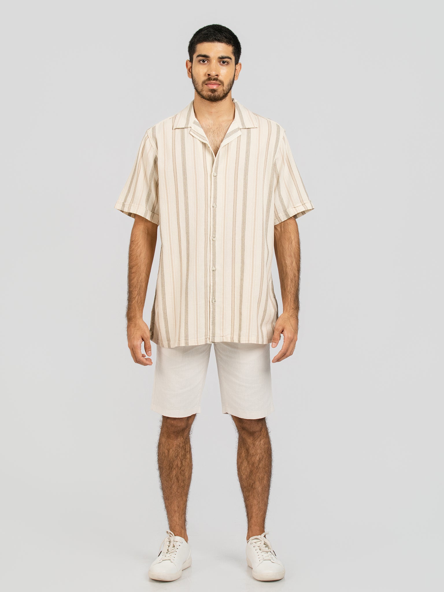 DEEDAT Regular Fit Short Sleeve Casual Shirt - Beige/Khaki