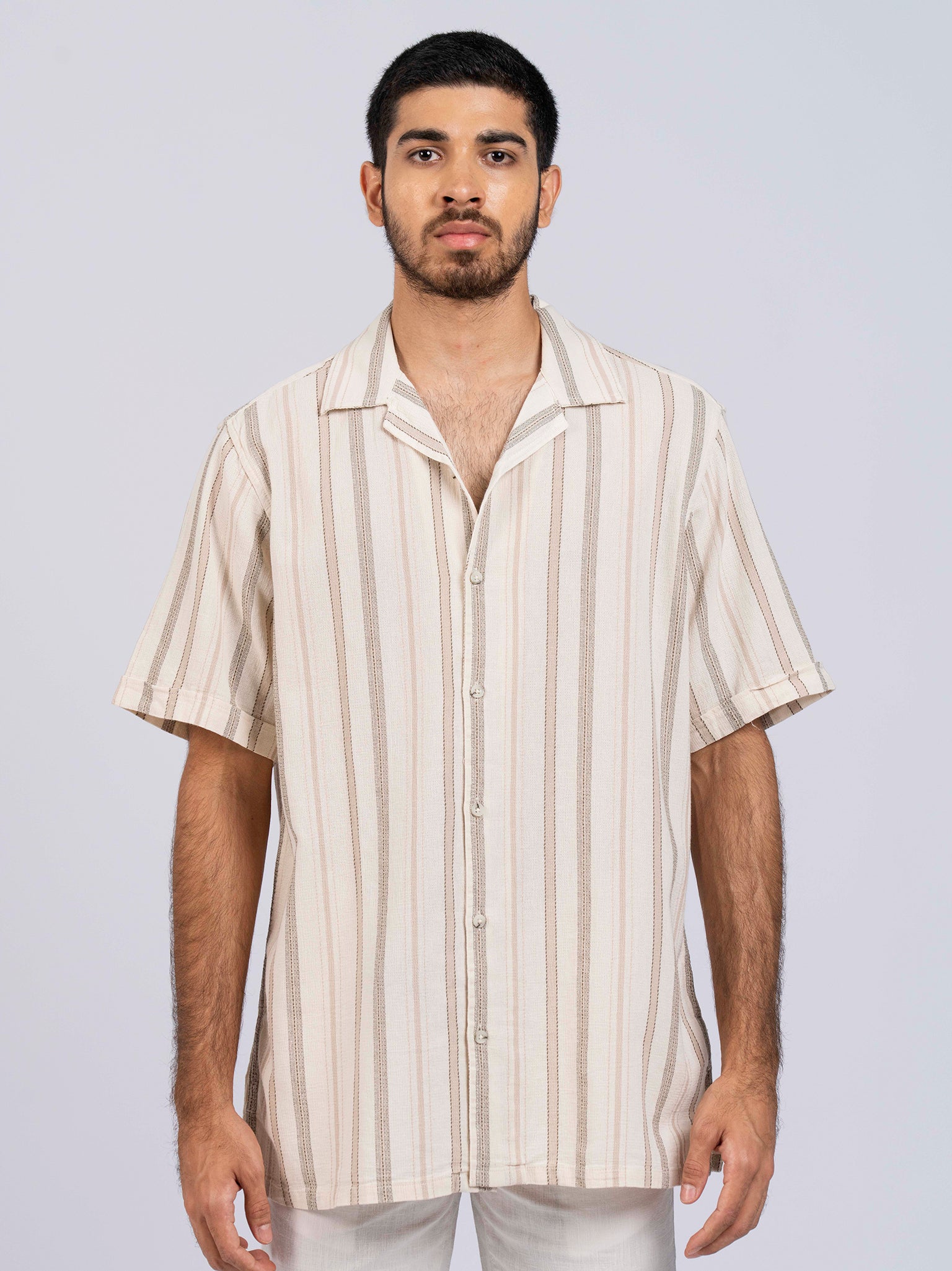 DEEDAT Regular Fit Short Sleeve Casual Shirt - Beige/Khaki