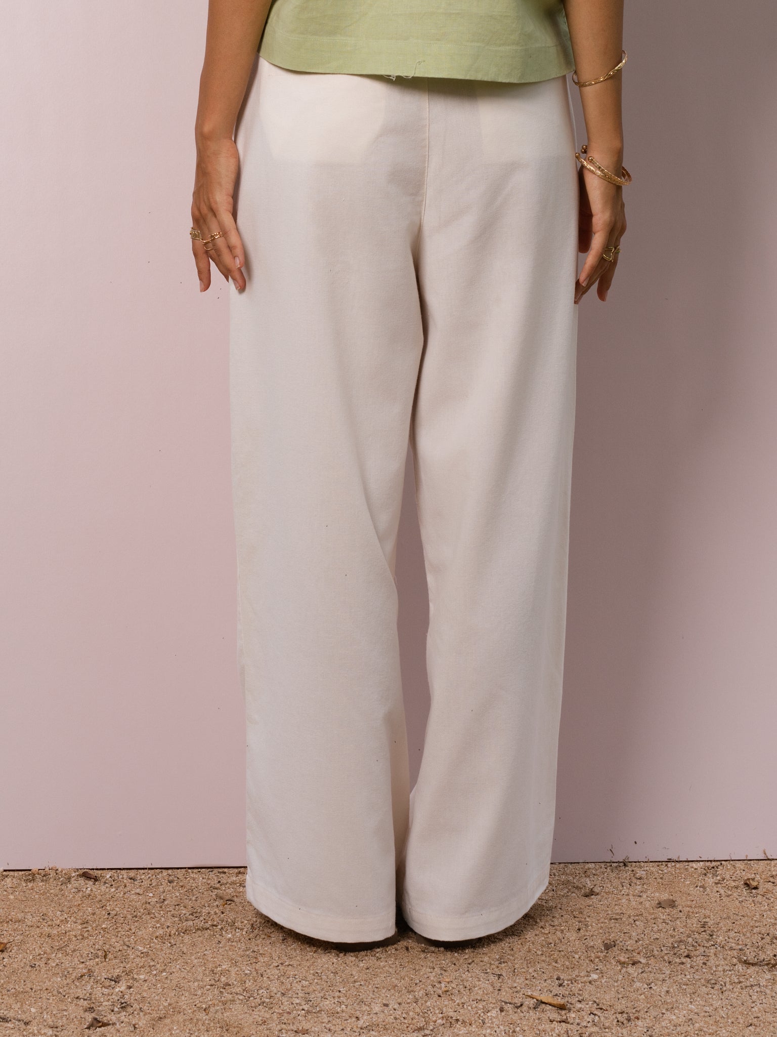 DEEDAT PORTOFINO Wide Leg Linen Ladies  Casual Pant - Beige