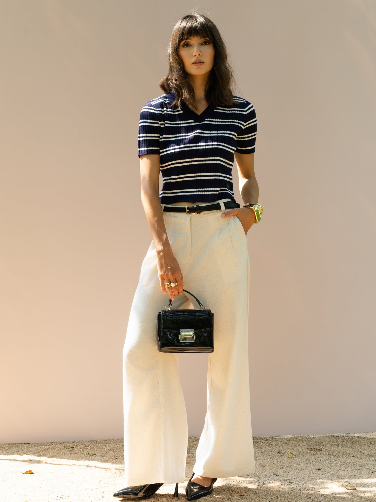 DEEDAT PORTOFINO Women's Striped Polo Tees - Navy