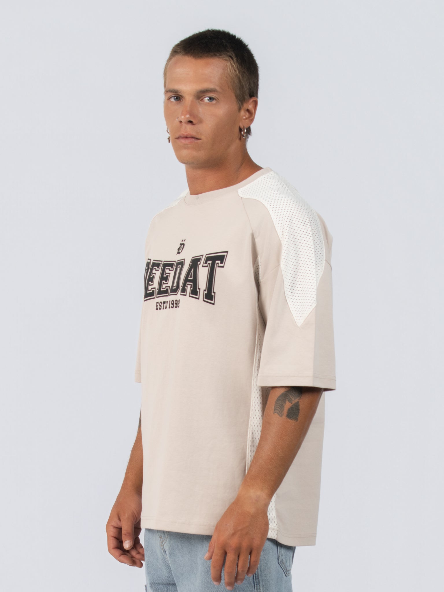 DEEDAT MNML WRLD Oversized Tee Shirt - Beige