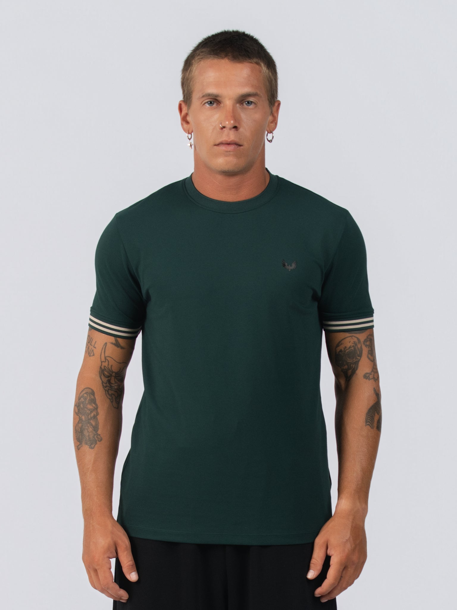 DEEDAT Short Sleeve Crew Neck Slim Fit Tees - Dark Green