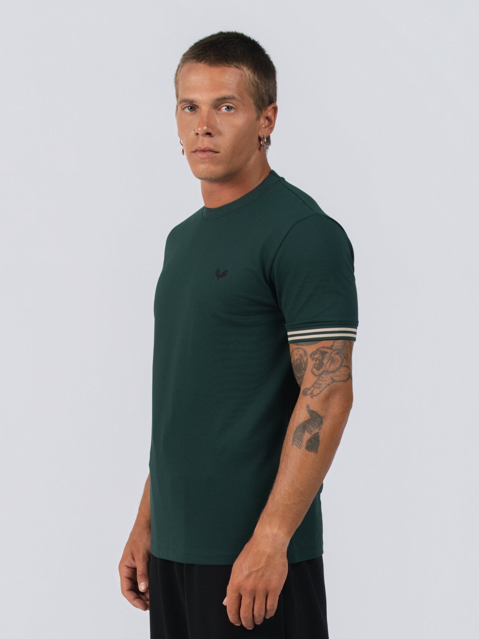 DEEDAT Short Sleeve Crew Neck Slim Fit Tees - Dark Green