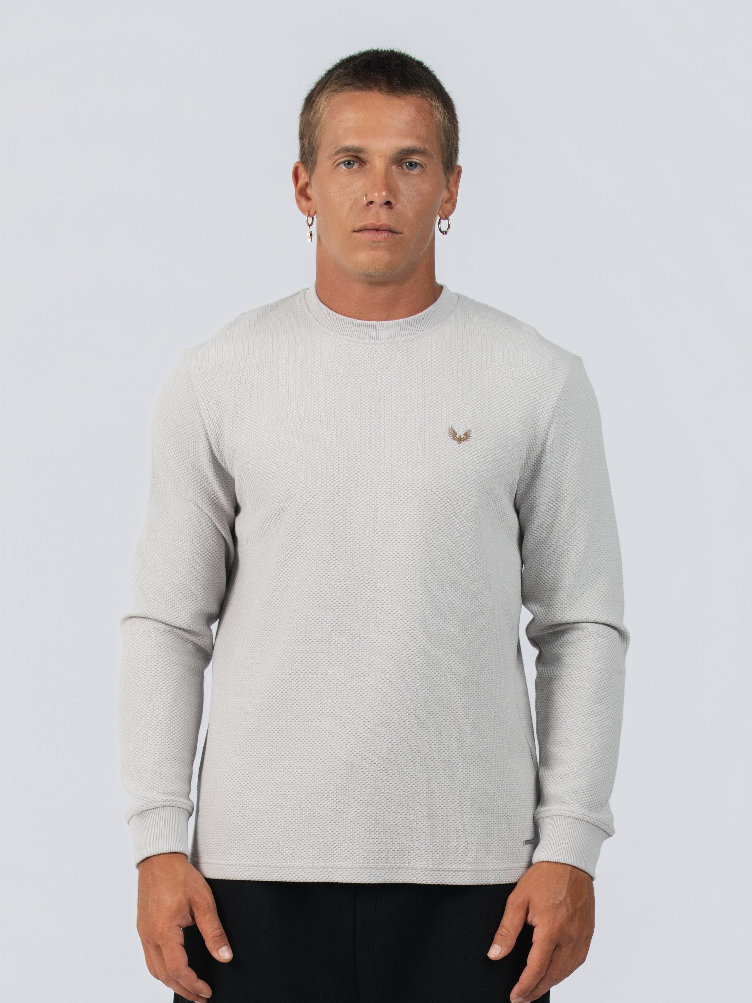 DEEDAT Popcorn Long sleeve Crew Neck Tees - Grey