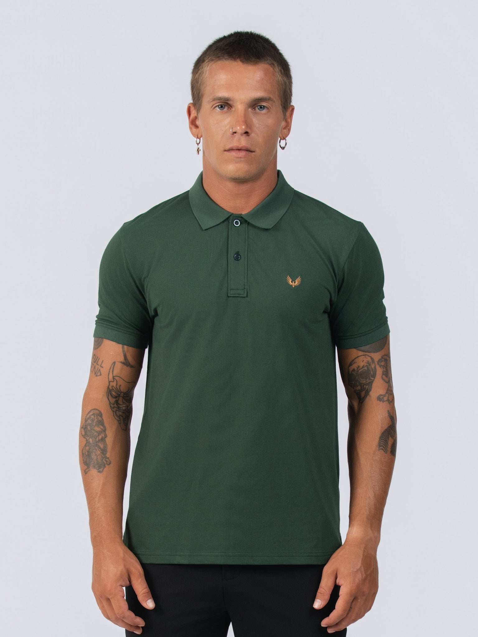 DEEDAT Short Sleeve Polo Slim Fit Tees - Dark Green