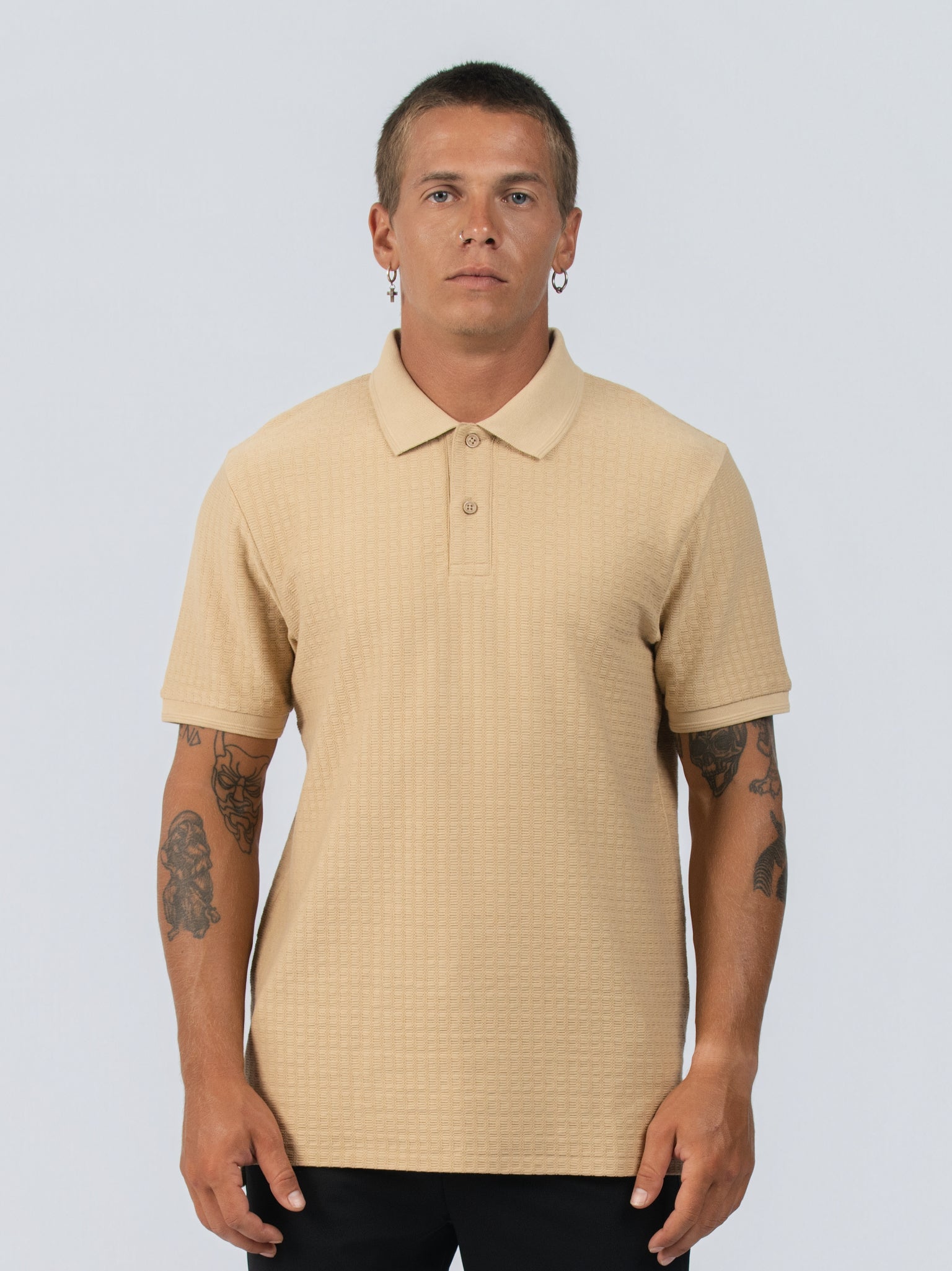 DEEDAT Short Sleeve Polo Slim Fit Tees -Beige