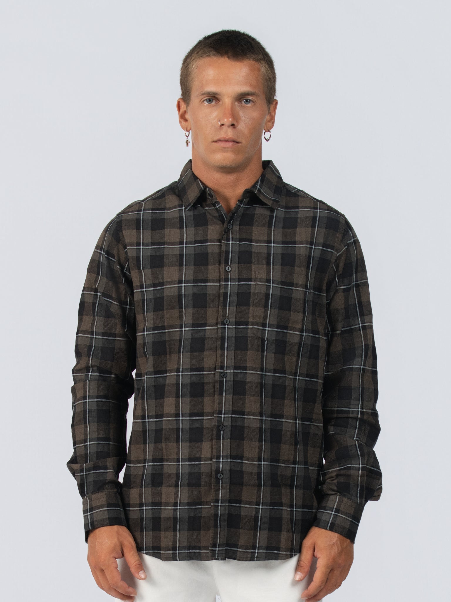 DEEDAT Slim Fit Long Sleeve Shirt - Brown