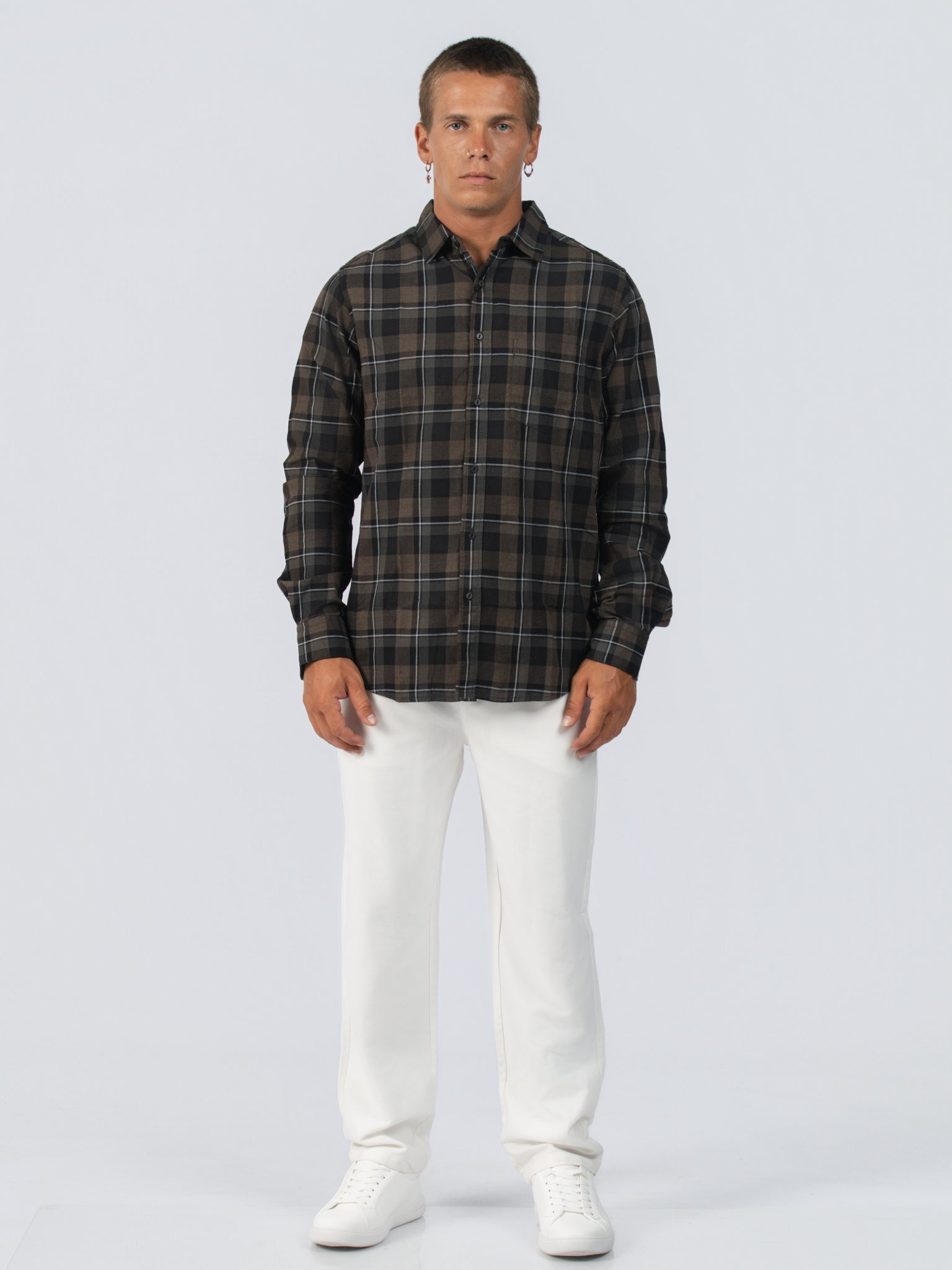 DEEDAT Slim Fit Long Sleeve Shirt - Brown