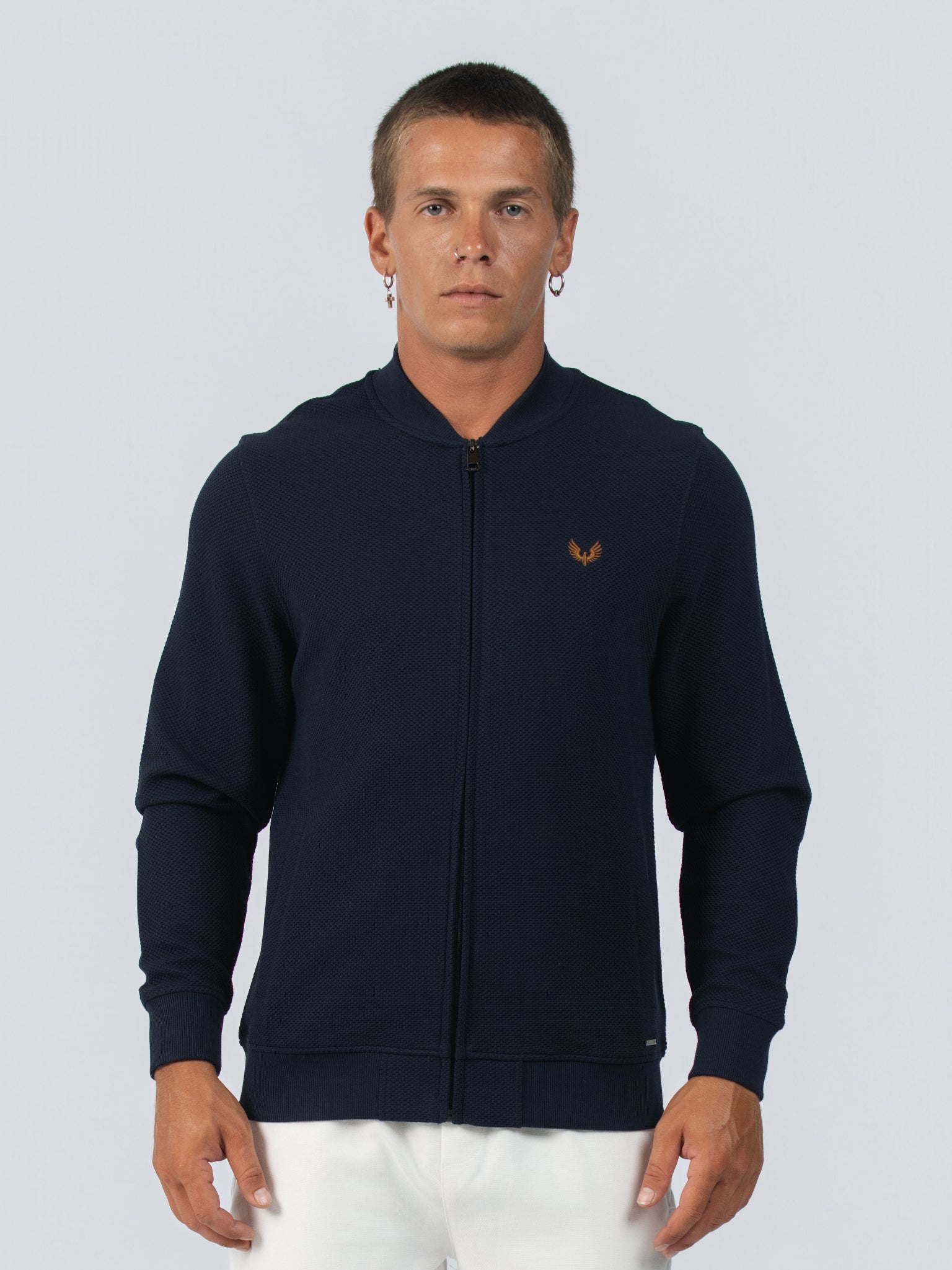 DEEDAT  Popcorn Long sleeve  V-neck  Tees - Navy