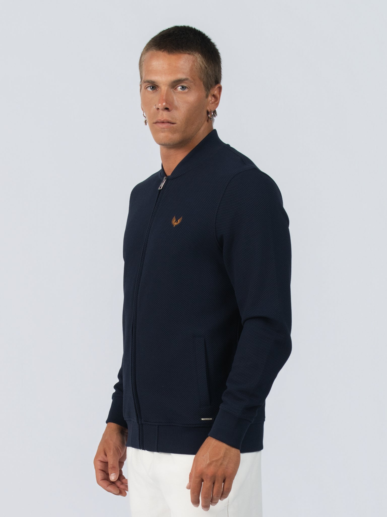 DEEDAT  Popcorn Long sleeve  V-neck  Tees - Navy