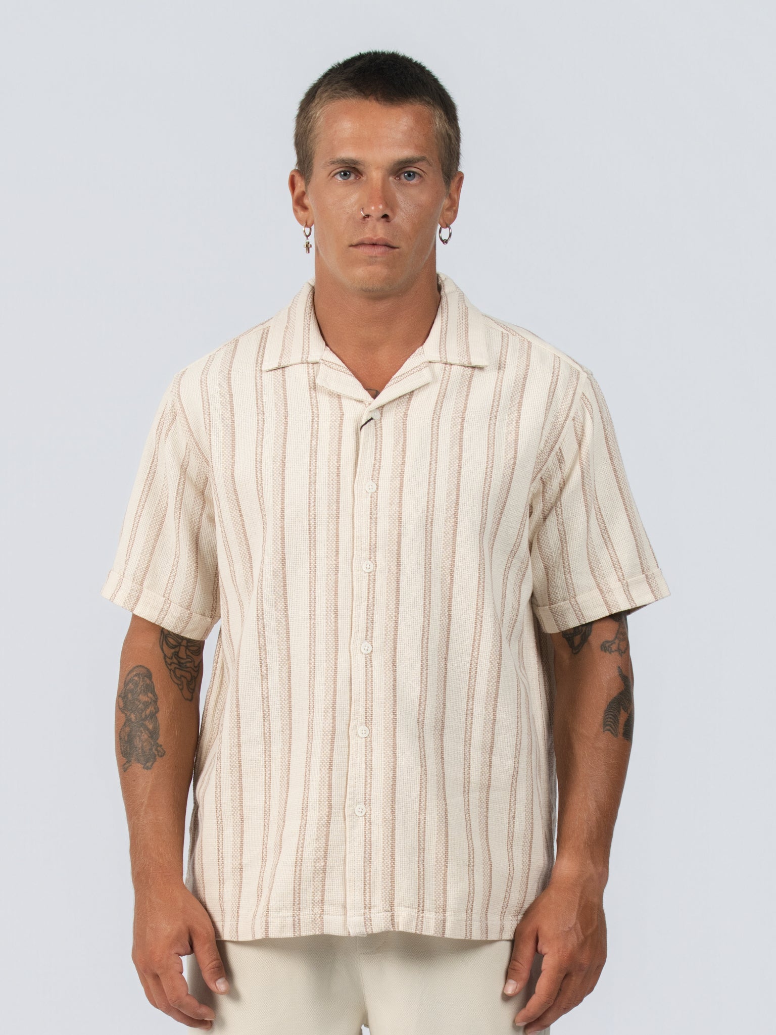 DEEDAT Cuban Collar Regular Fit Casual Shirt - Beige