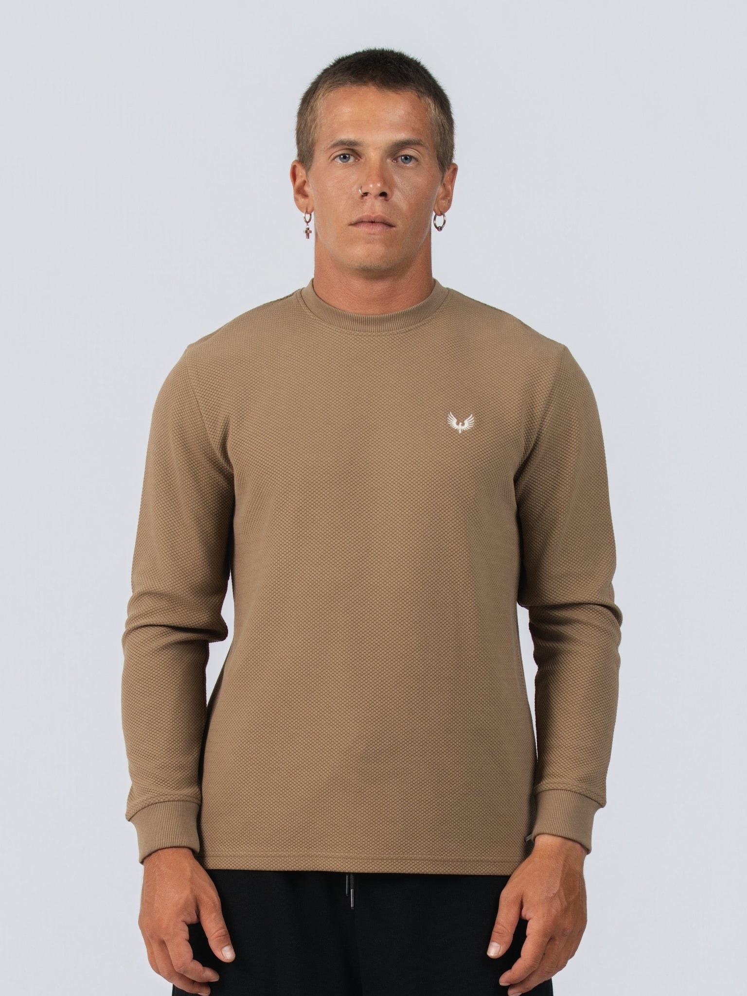 DEEDAT Popcorn Long sleeve Crew Neck Tees - Brown